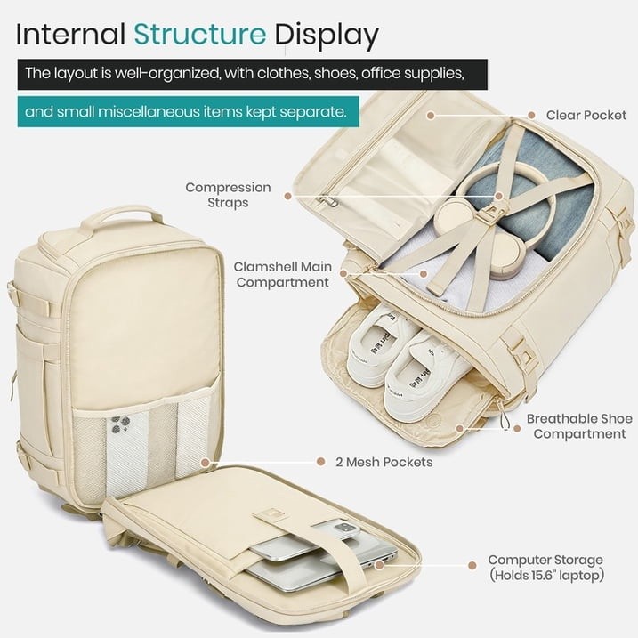 Travel Backpack Large Carry On Laptop Bag Shoe Compartment FREESHIP