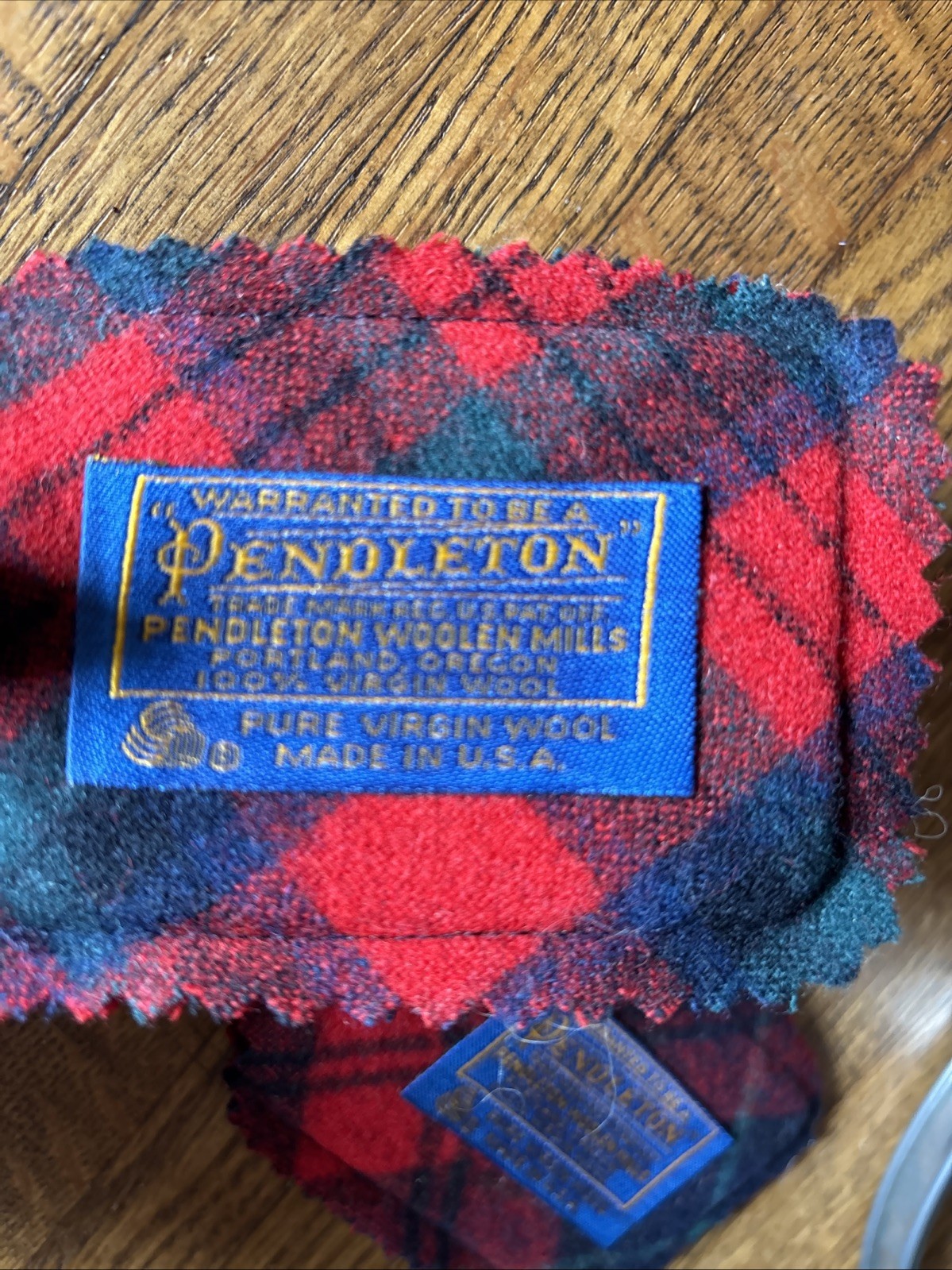 VTG Pendleton ID Tags Tartan Wool Red Plaid Luggage Pair Leather Buckle Handmade