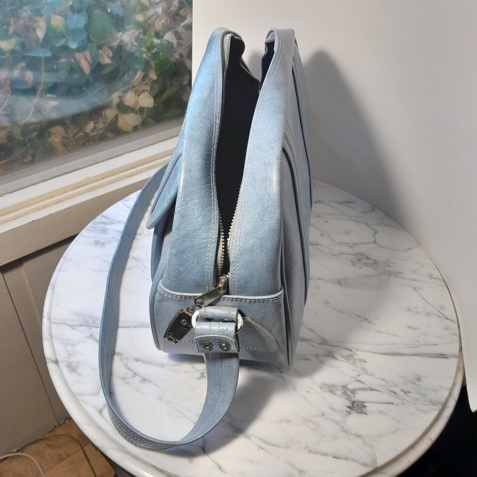 Vintage American Tourister Carry-on Overnight Bag Light Blue Vinyl Classic Lug