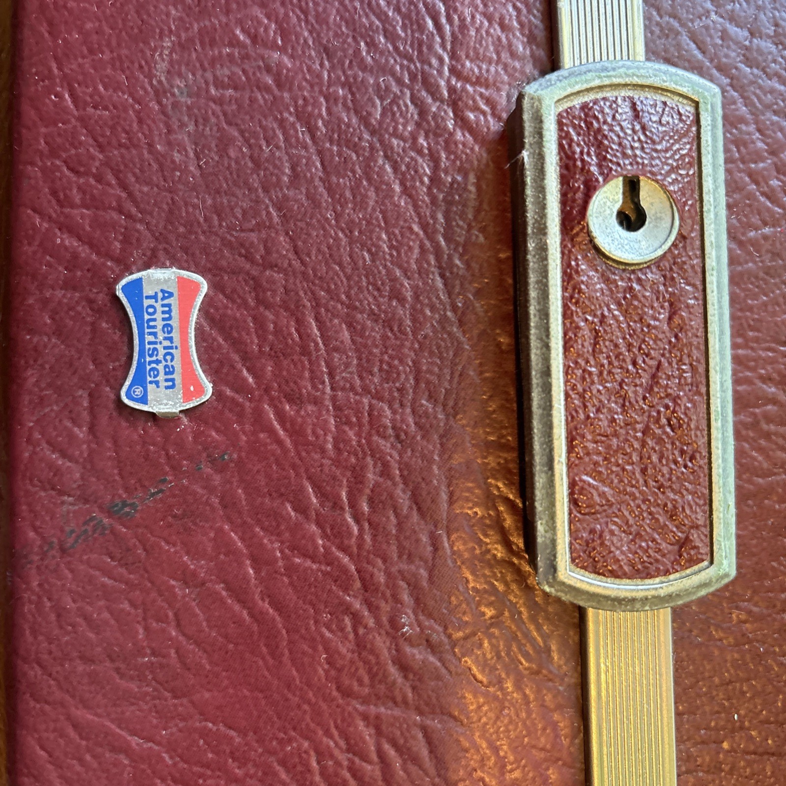 Vintage 70s80s American Tourister Burgundy Hard Shell Suitcase w/Wheels and Key