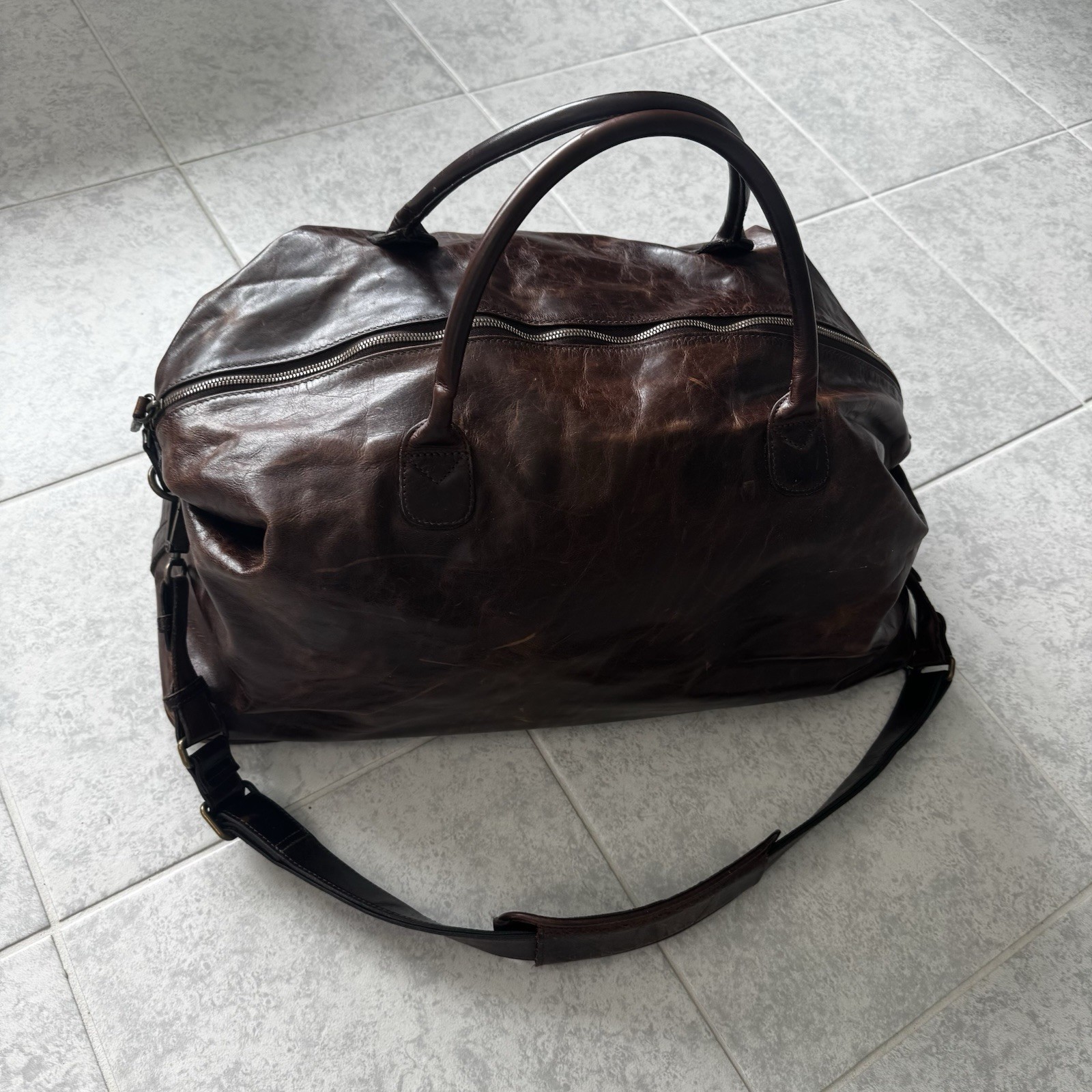 Vintage Moore & Giles Distressed Leather Weekender Duffel Travel Bag