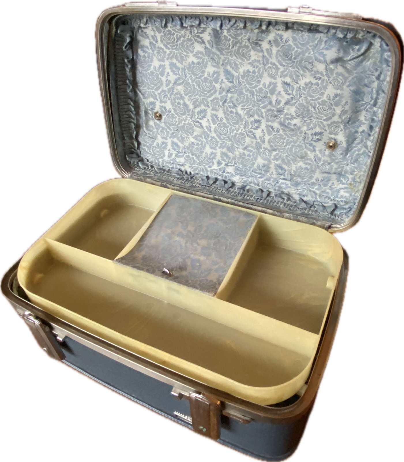 Vintage American Tourister Tiara Blue Makeup Luggage Toiletry Case w/Tray