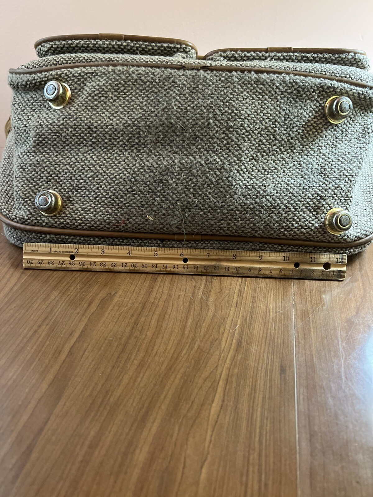 LEISURE LUGGAGE – Brown Beige Woven Wool Bag, Zippers & Buckles, 5 Pocket Bag