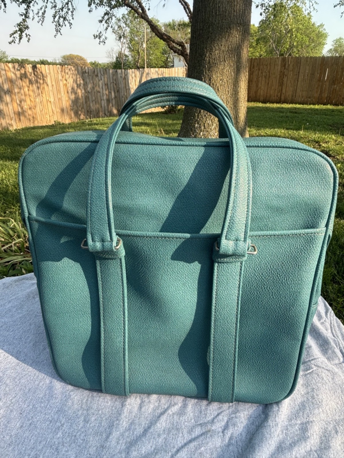 Vintage Samsonite Silhouette Turquoise Teal Blue Vinyl Travel Bag Carry On GREAT