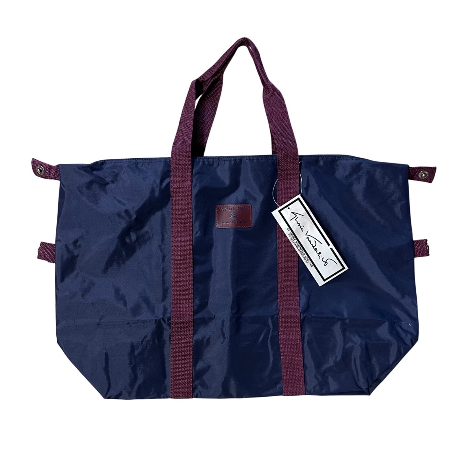 Vintage Travel Duffle Bag Luggage Gloria Vanderbilt Navy Burgundy 1980s Nylon