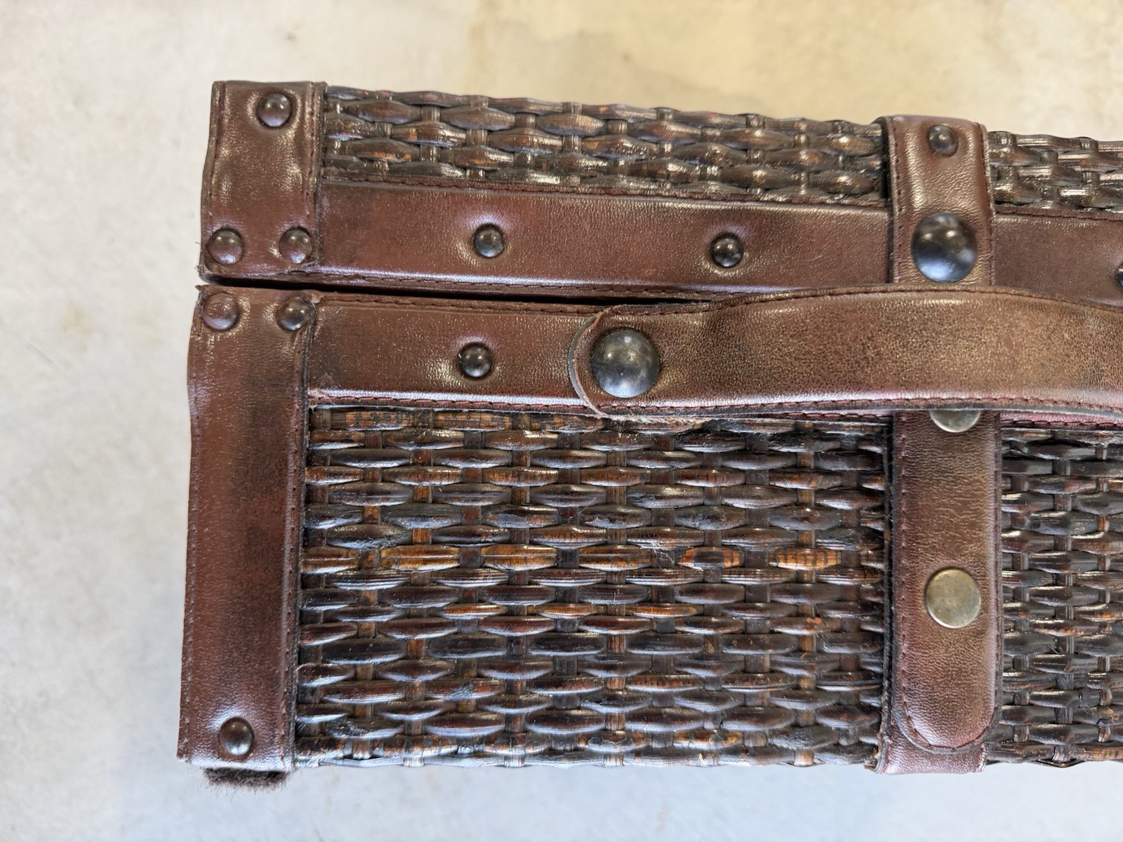 Vintage Style Woven Wicker Luggage Carry On Suitcase Decor Accent
