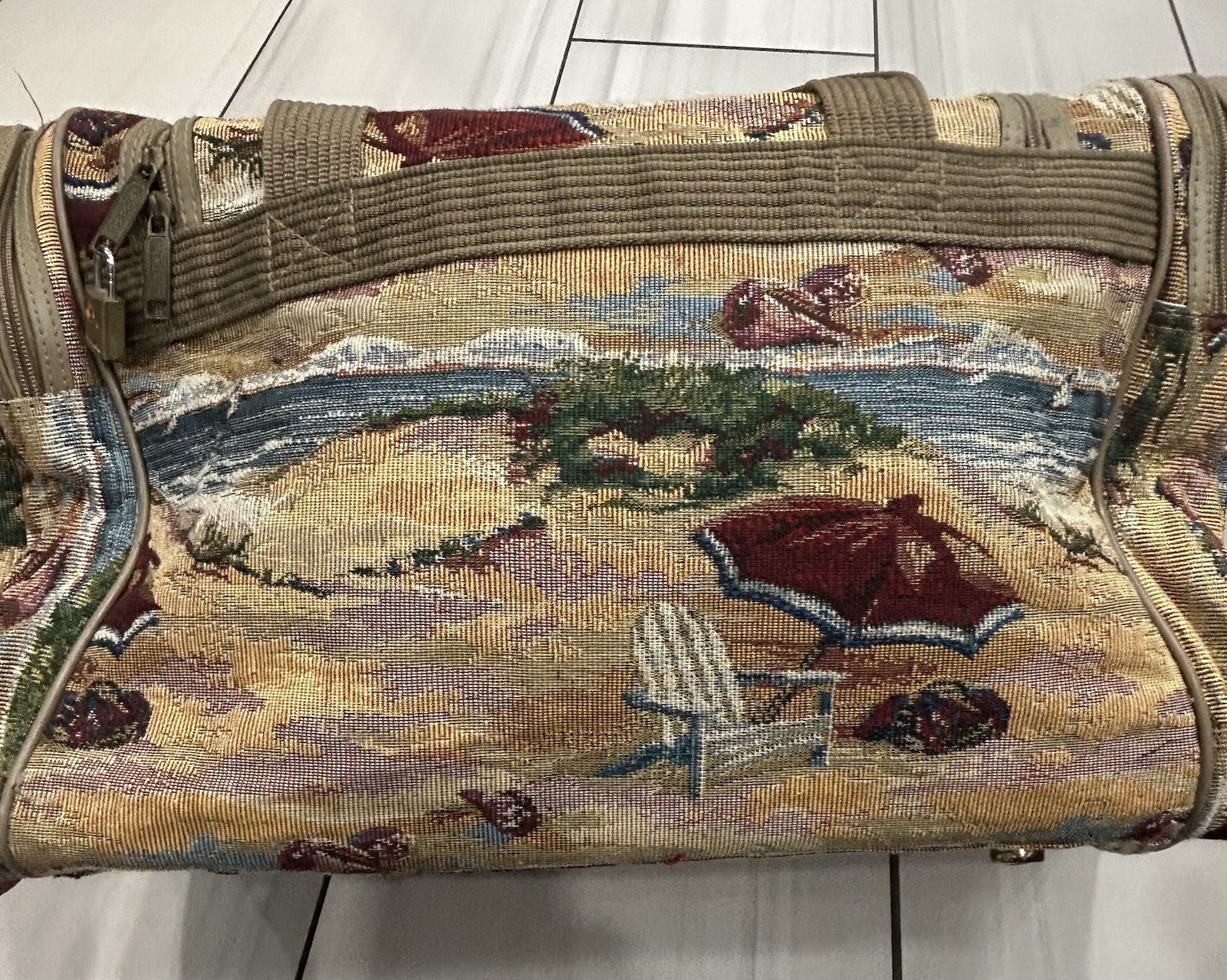 Vintage Pioneer Express Tapestry Bag – Beach Scene/Coastal Nautical Tote Large