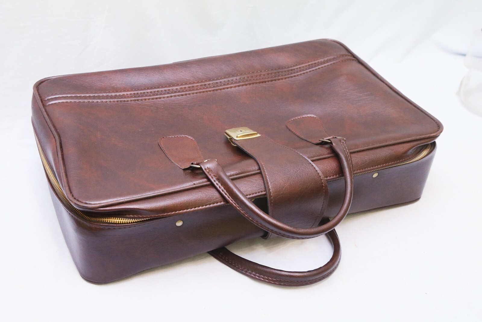 valigia cuoio pelle anni 70 grande vintage foderata viaggio marrone