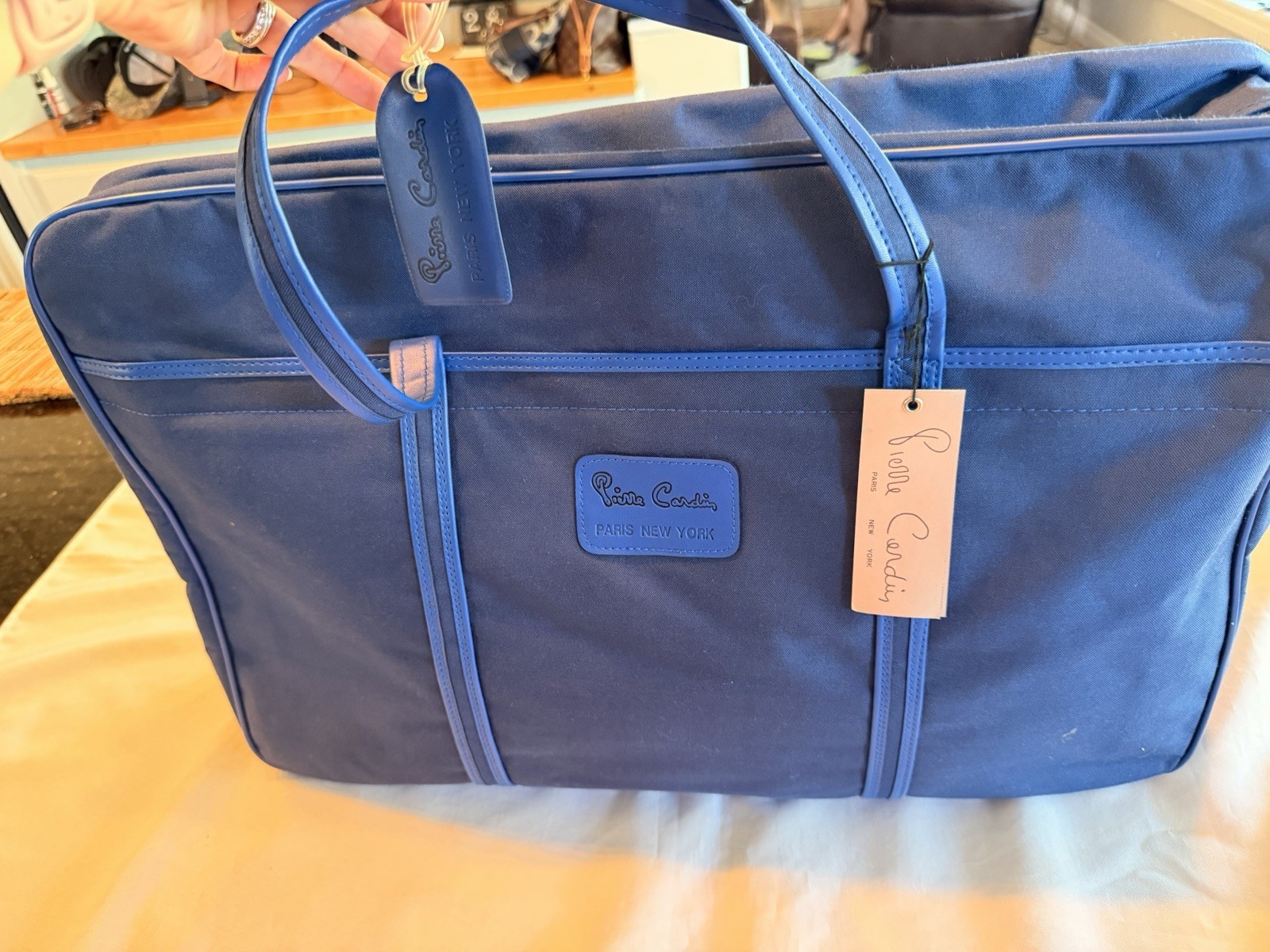 Vintage 1970s RARE NWT Pierre Cardin Large Blue Nylon Luggage Suitcase Bag