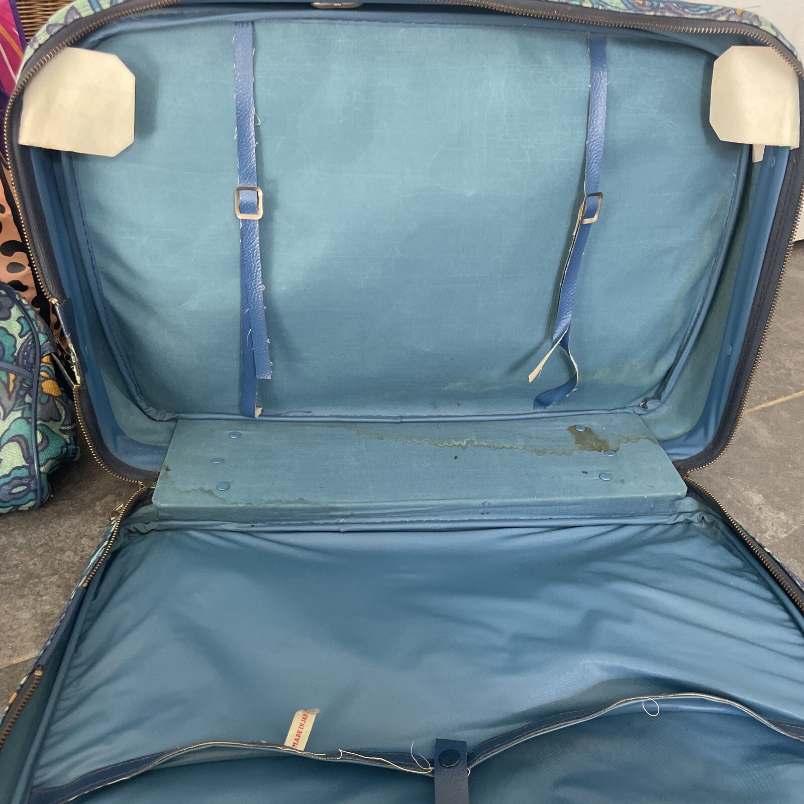 Vintage Bantam Travelware Floral Blue Yellow Mod Pattern Suitcase AND Purse 60’s