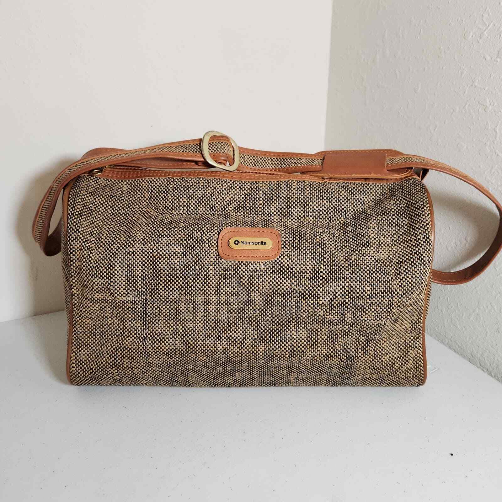 Samsonite VTG Sm Tweed Jute Duffle Carry On Weekender Bag