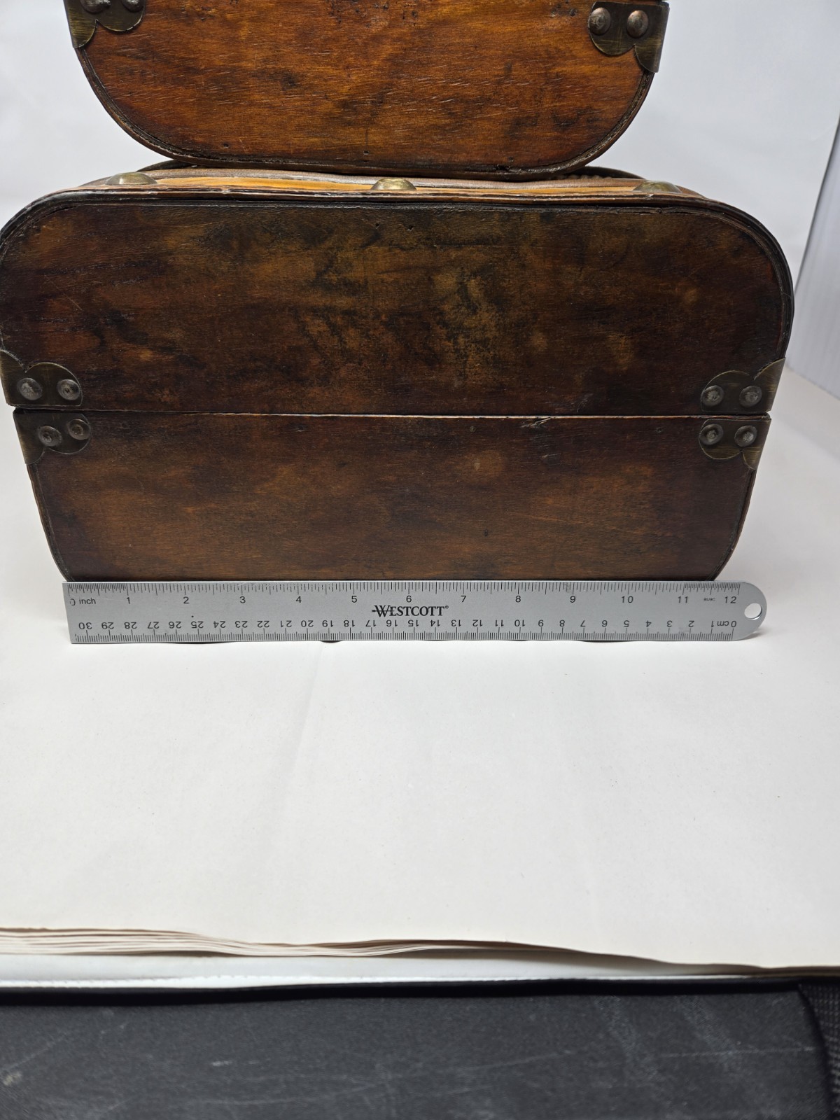 Vintage Decorative Suitcase Set Of 2 Storage Trunk Wood Latice Leather Distresse