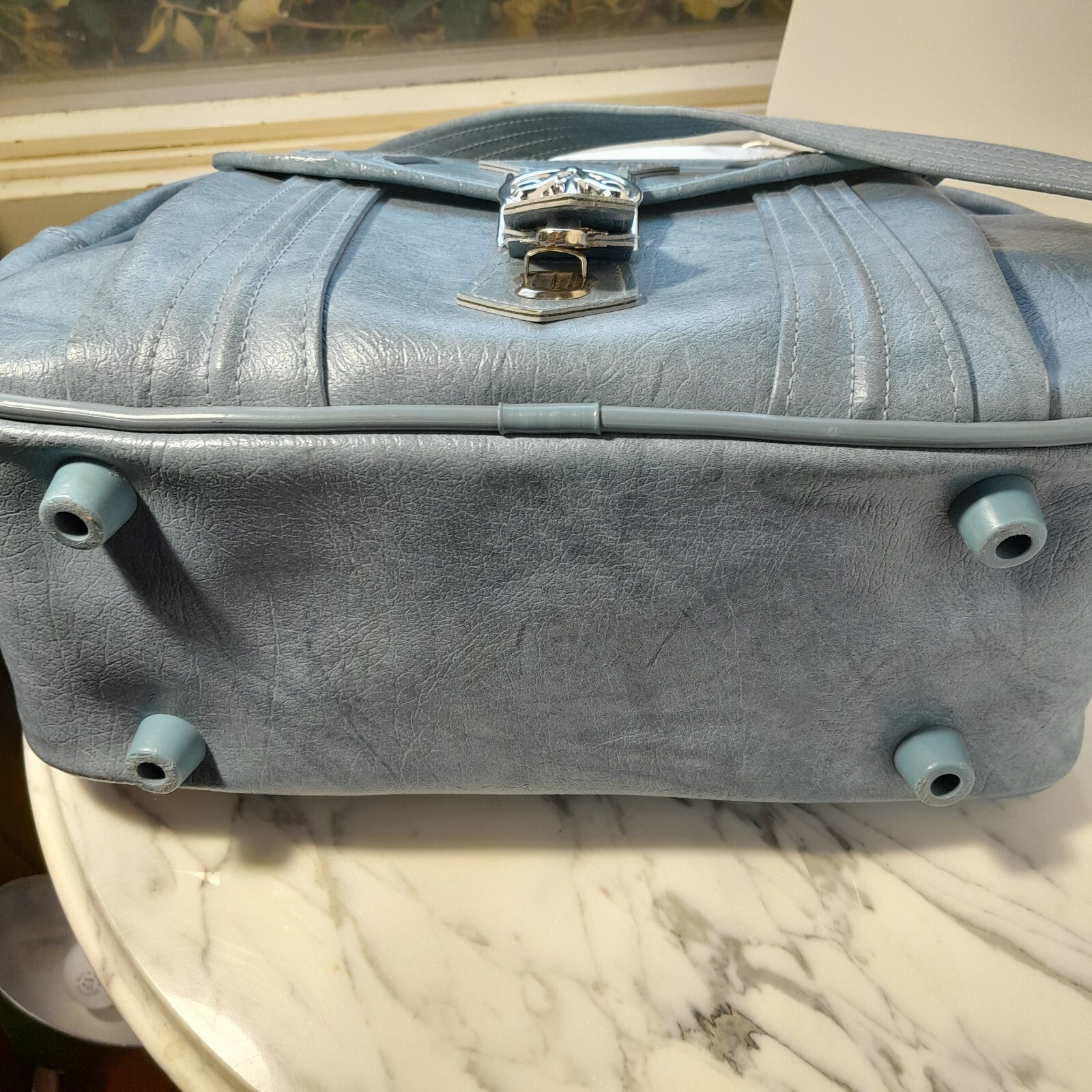Vintage American Tourister Carry-on Overnight Bag Light Blue Vinyl Classic Lug
