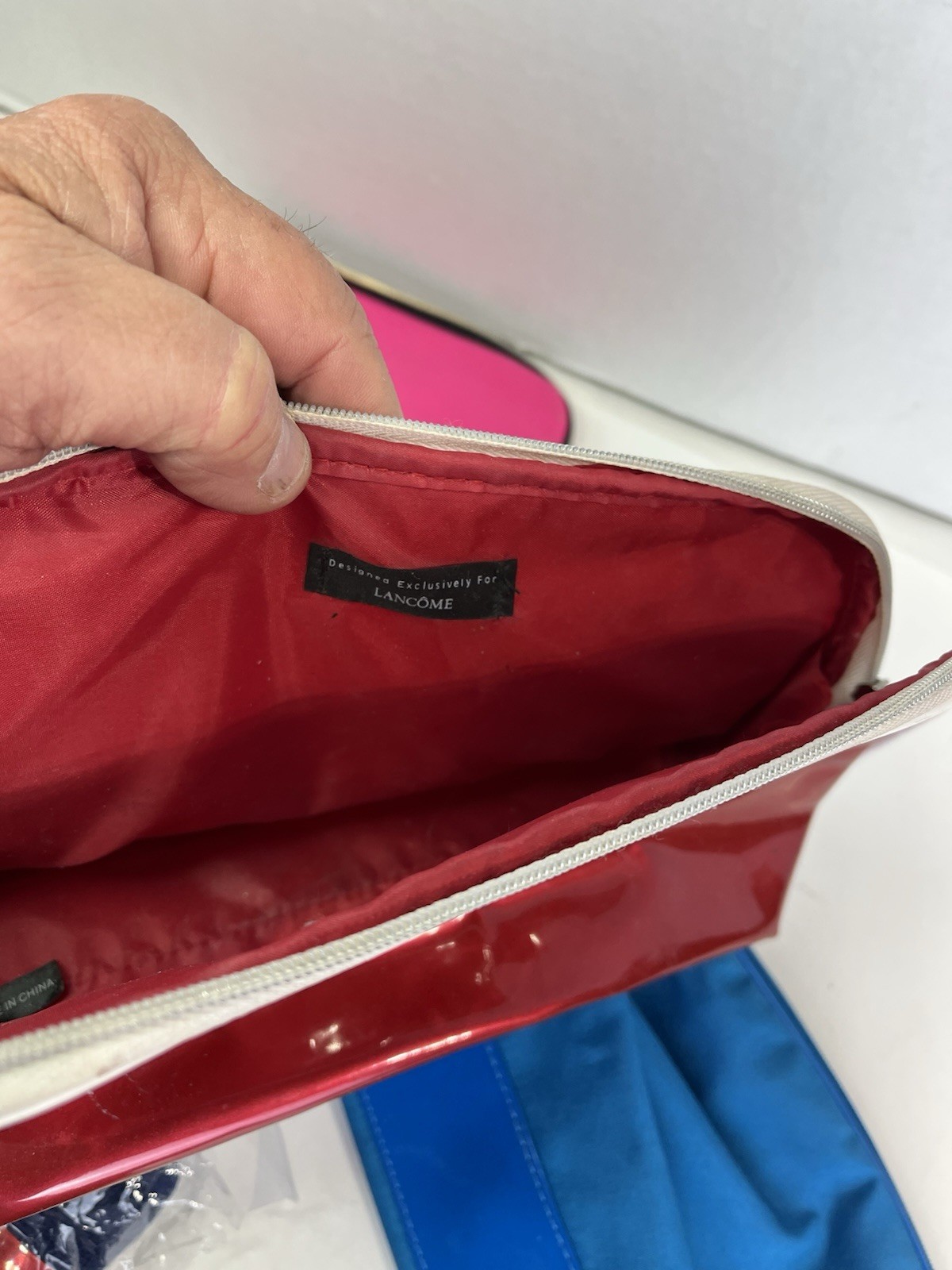 Travel Pouches Lot Vinyl & Cloth (Lanscome) Some Vintage + Airline Accessories