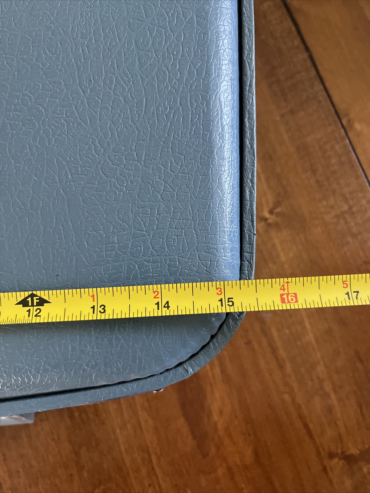 Vtg 16″ Blue Hard Suitcase Travel Carry On Make up Mirror Customs Sticker