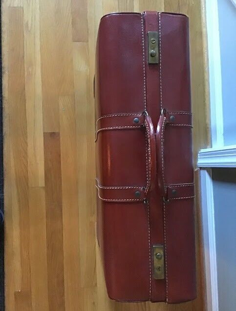 Vintage 1950’s Wardrobe Tray Luggage w/ Key and Hangers Stitched Cowhide