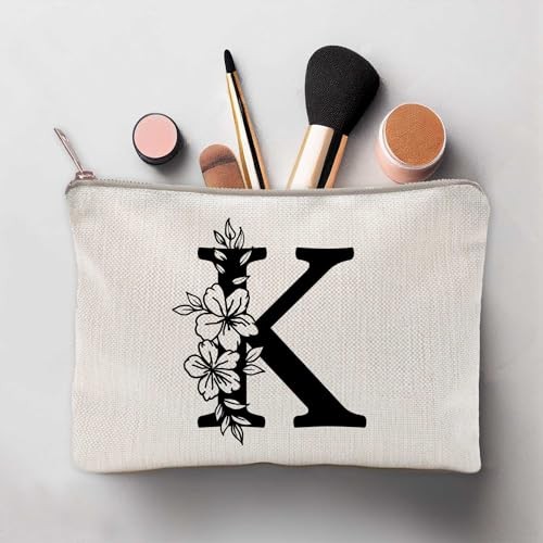 Monogram Toiletry Makeup Bag Personalized Travel Cosmetic Bag Floral Initial K