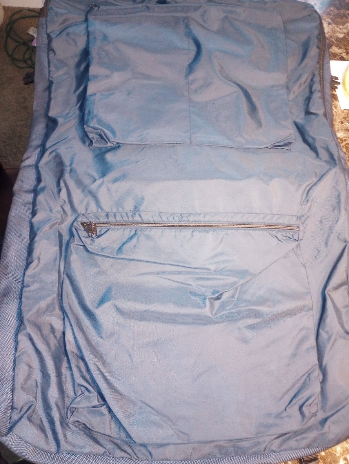 Vintage Eddie Bauer Bronco Blue Nylon Leather Foldable Duffel Luggage Bag 27×18