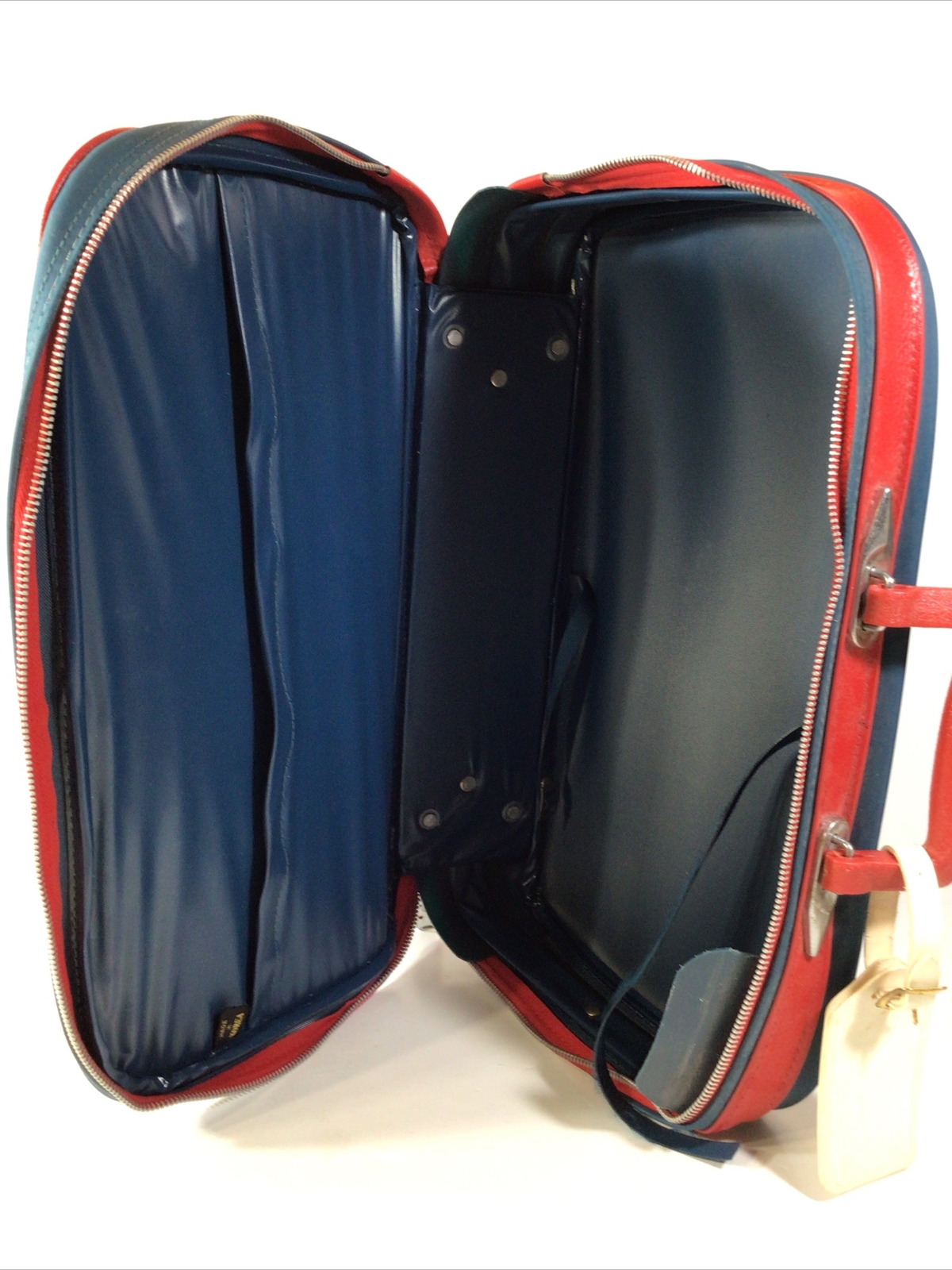 Vintage MCM~60’s-70’s Luggage Overnight Suitcase ~Navy/Red~15”x10.5”