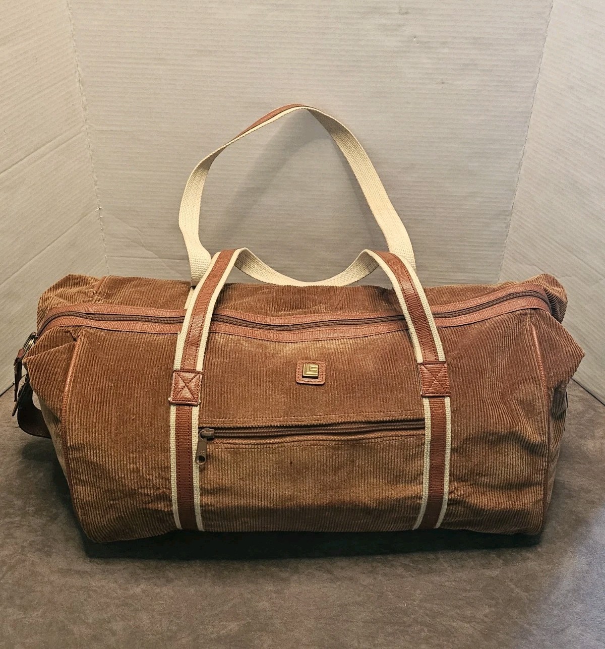 Vintage 70s 80s Luggage Gallery Brown Corduroy Duffel Bag Retro Weekender Korea