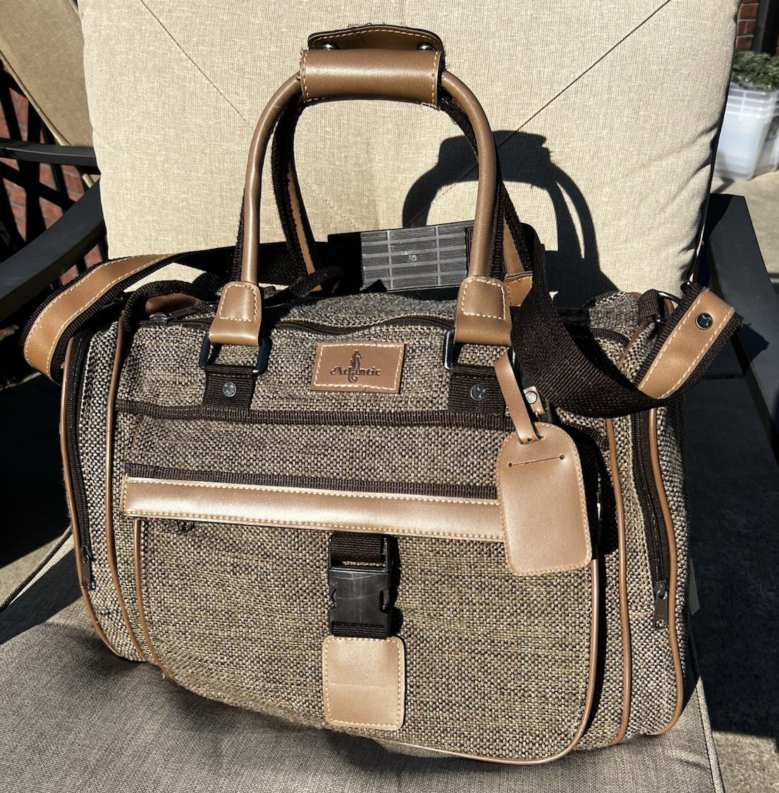 Vintage Atlantic Brown Tweed Weekender Bag -Excellent Condition W/ Strap And Tag