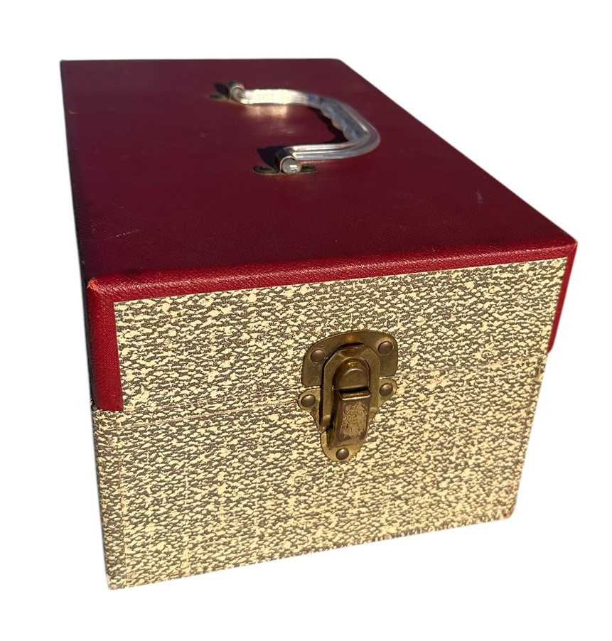Vintage MCM Travel Wood Media Storage Box Record Camera Case Stash Eagle Lock Co
