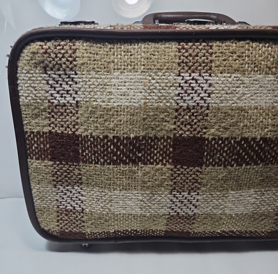 Vintage Skyway Luggage Tweed Multi Color Fabric Bag Travel Suitcase