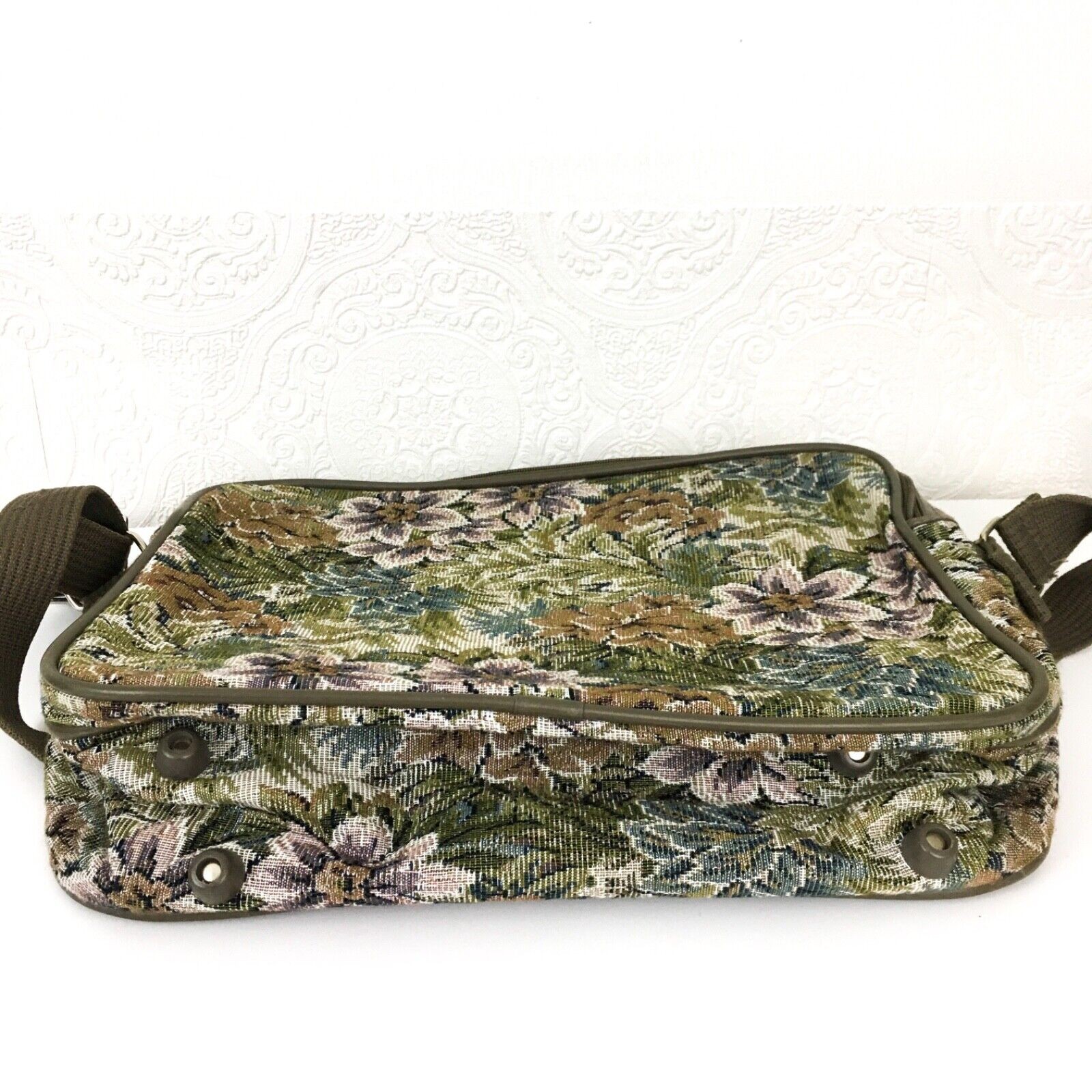 vintage 80s Jordache floral tapestry carpet bag carry on luggage weekender