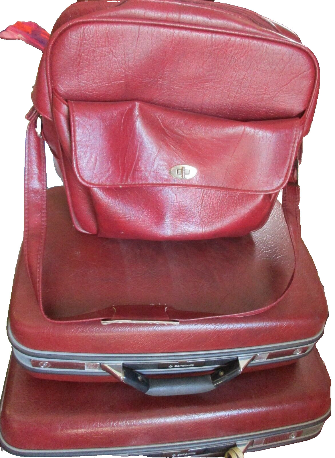 Vintage Samsonite Burgundy/Red 3-Pc. Luggage Set ~ 2 Hardside Cases & 1 Soft Bag