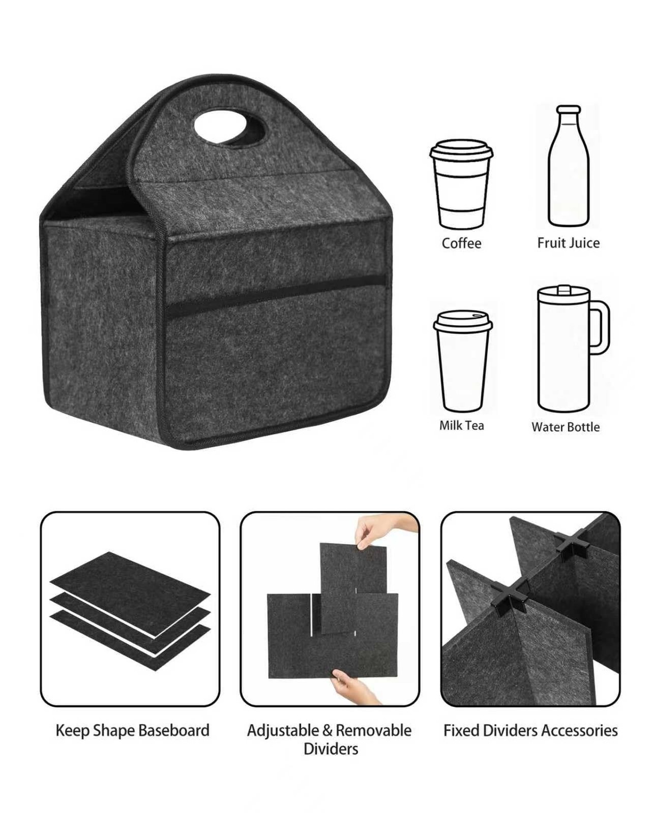 6 Cup Drink Carrier with Handle, Portable Felt Reusable Cup Holder for Hot & …