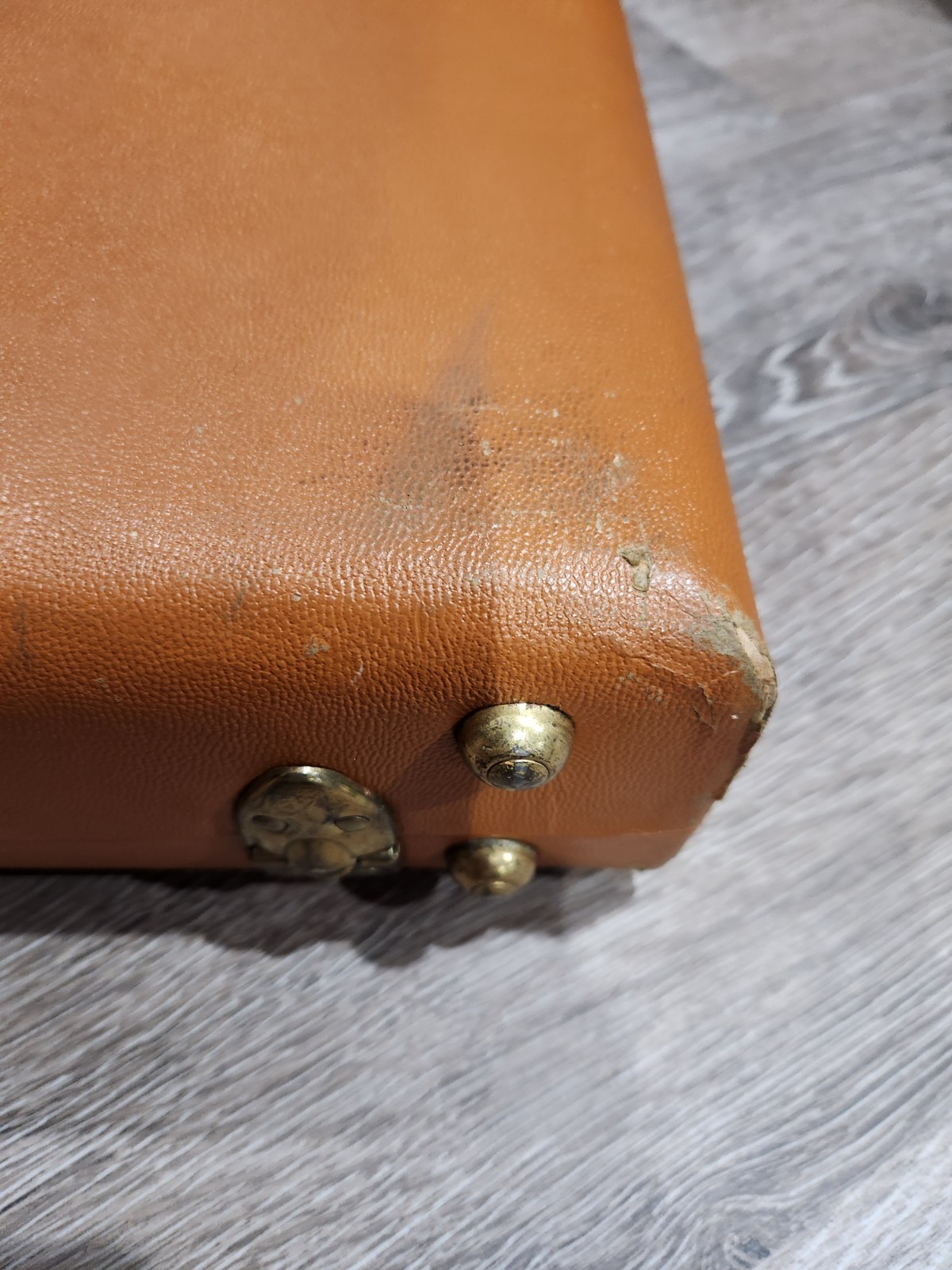 Vintage Brown Hard Faux Leather Suitcase with Locking & Compartments