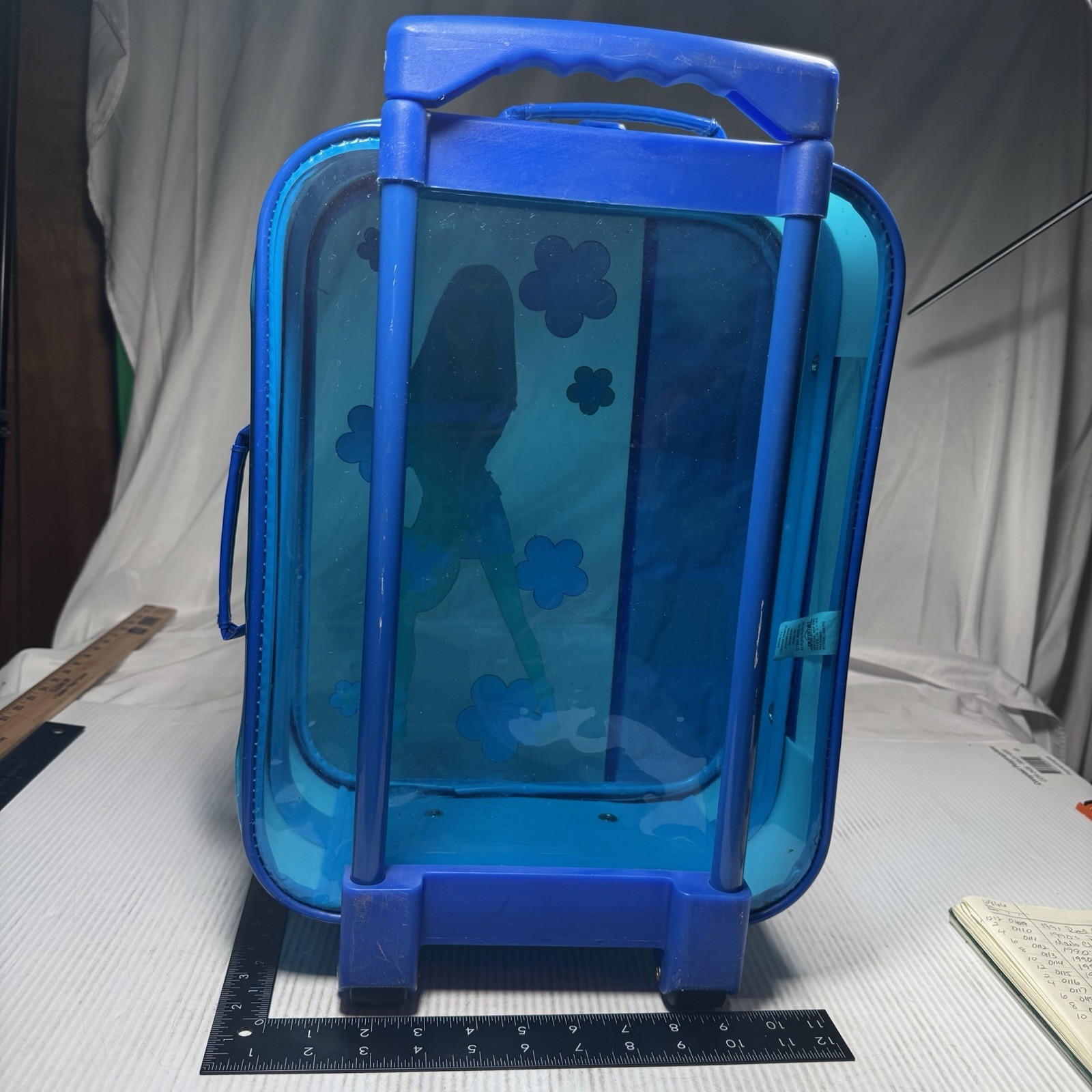 1996 Barbie Rolling Suitcase Luggage Childs Size Overnight Blue Opaque