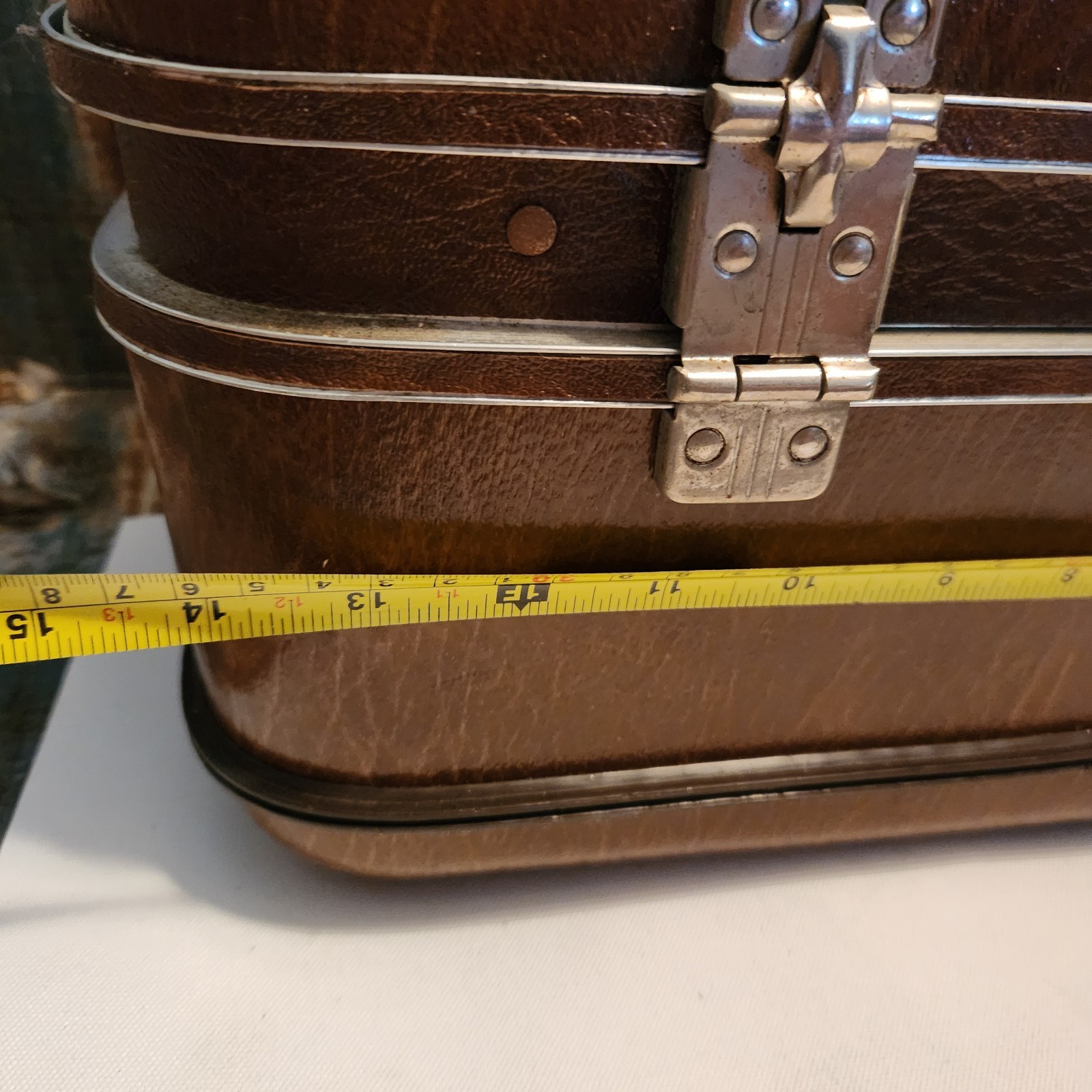 Airway Train Case Luggage Hard Shell Brown Mirror Vintage NO Key As Is Decor