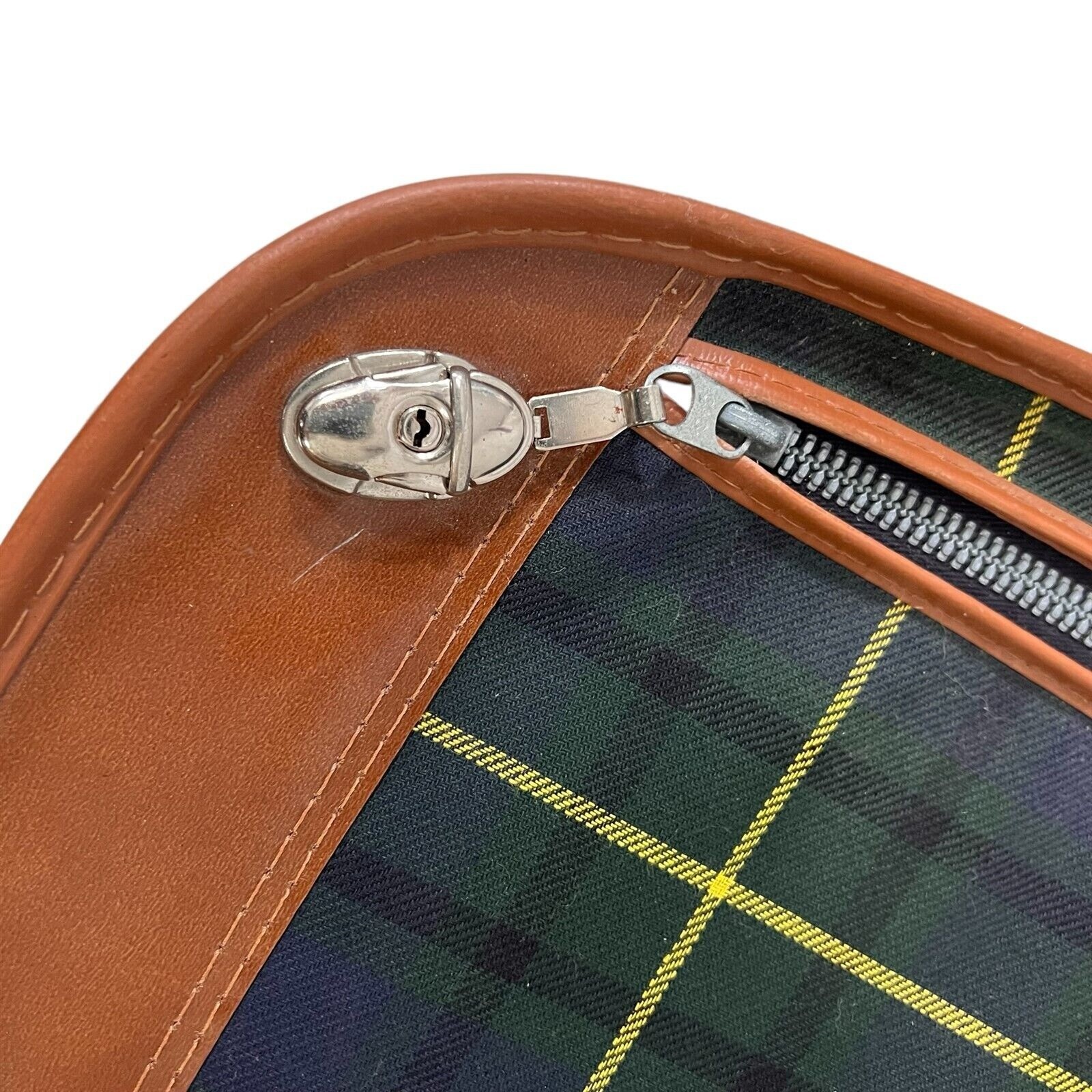 Grasshopper Green Plaid Suitcase Luggage Mid Century Modern Mod Vintage 1960s