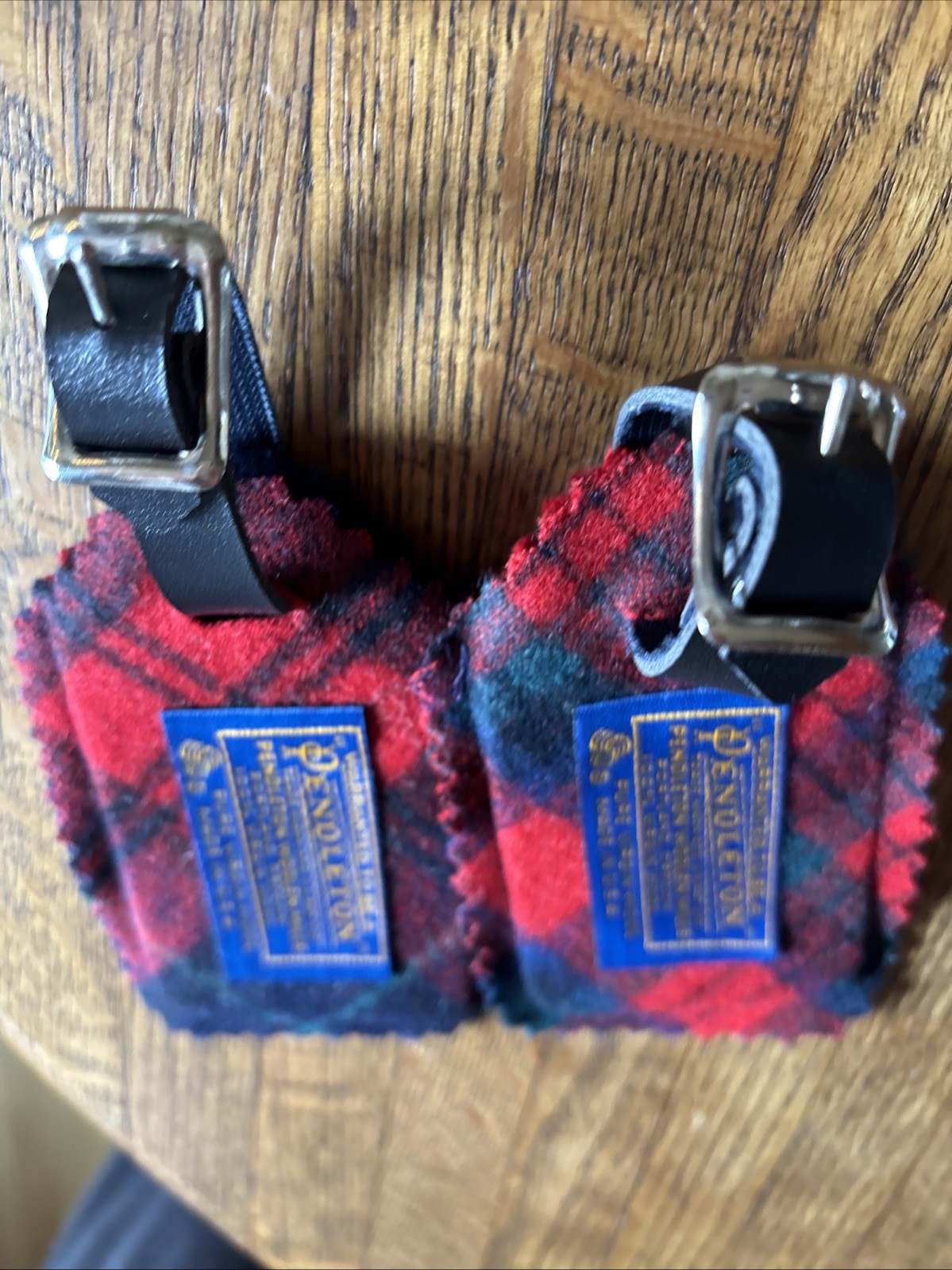 VTG Pendleton ID Tags Tartan Wool Red Plaid Luggage Pair Leather Buckle Handmade