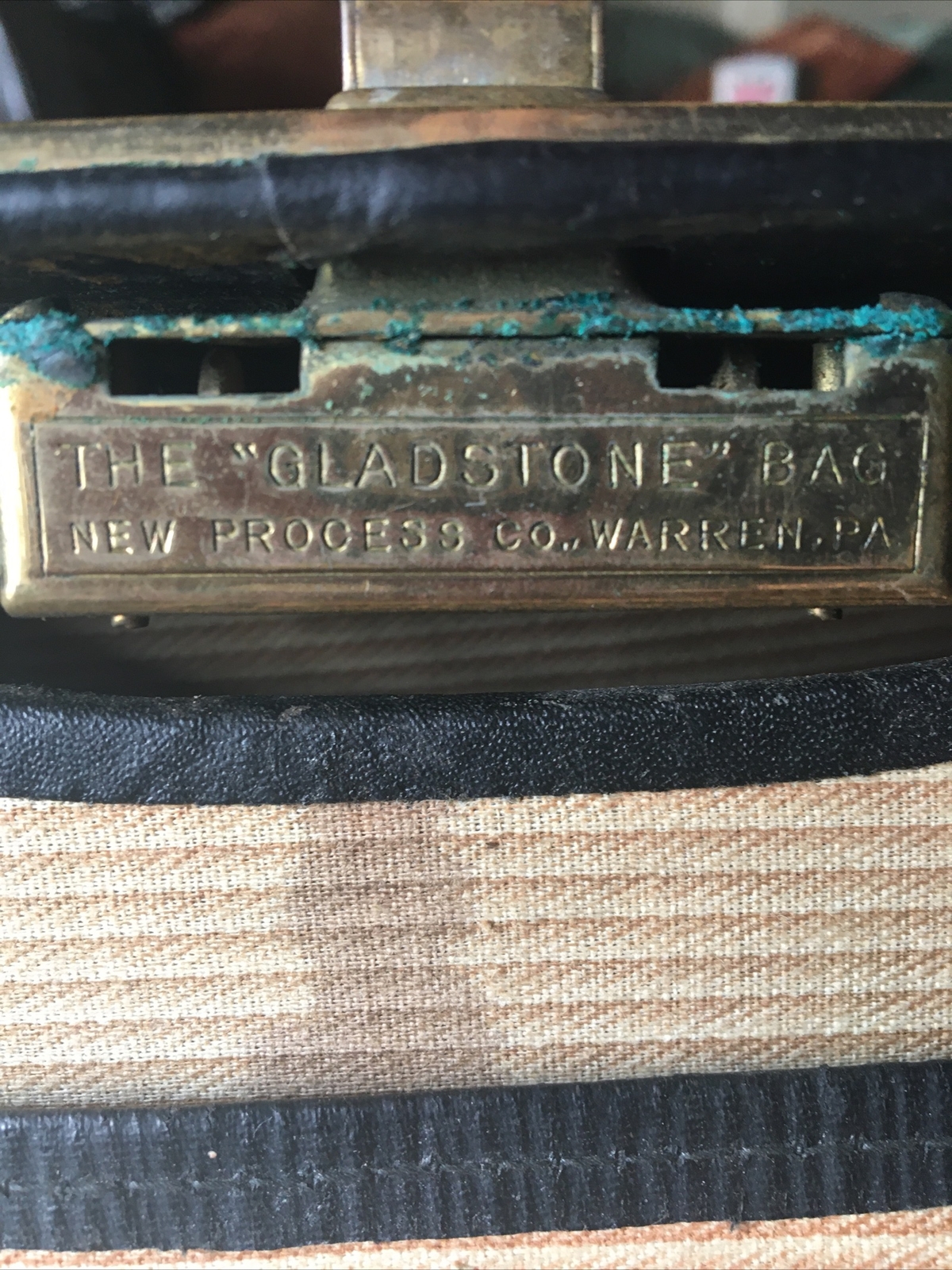 Gladstone Bag Vintage Black Leather Suitcase Luggage Travel Antique Brass Latch