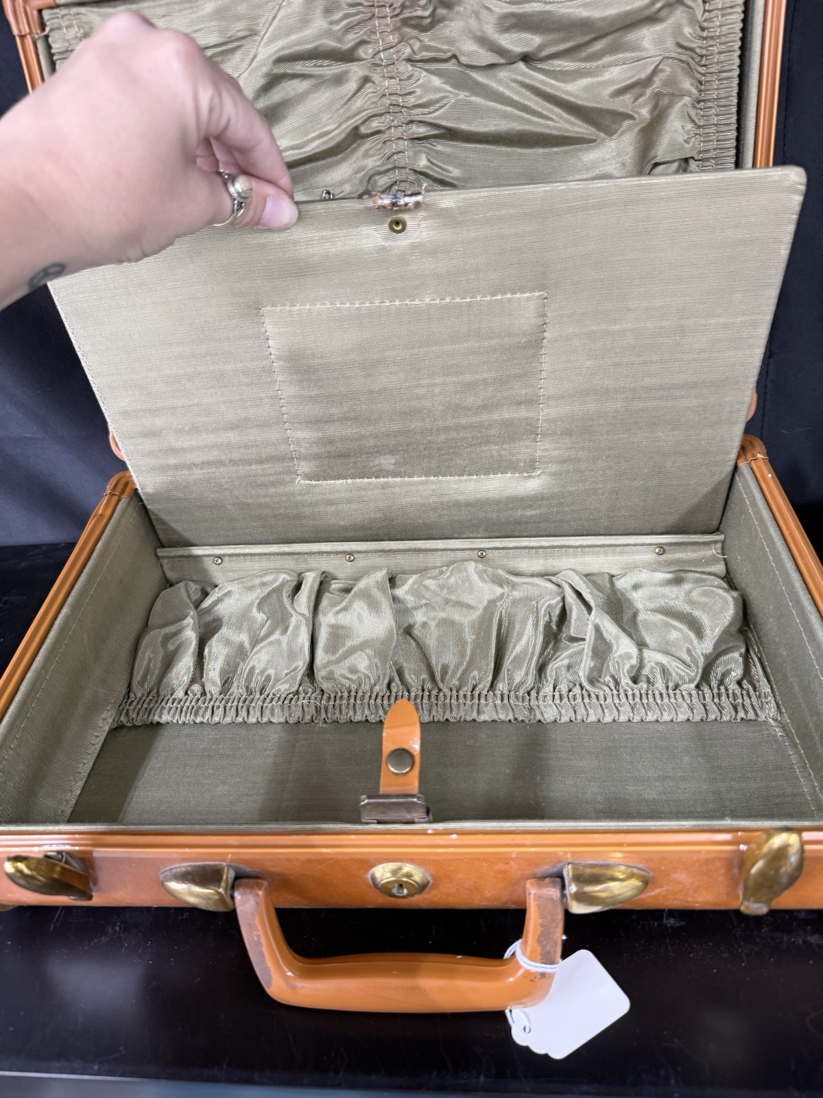 Samsonite 1950s Brown Leather Hard Shell Suitcase Locking Compartments
