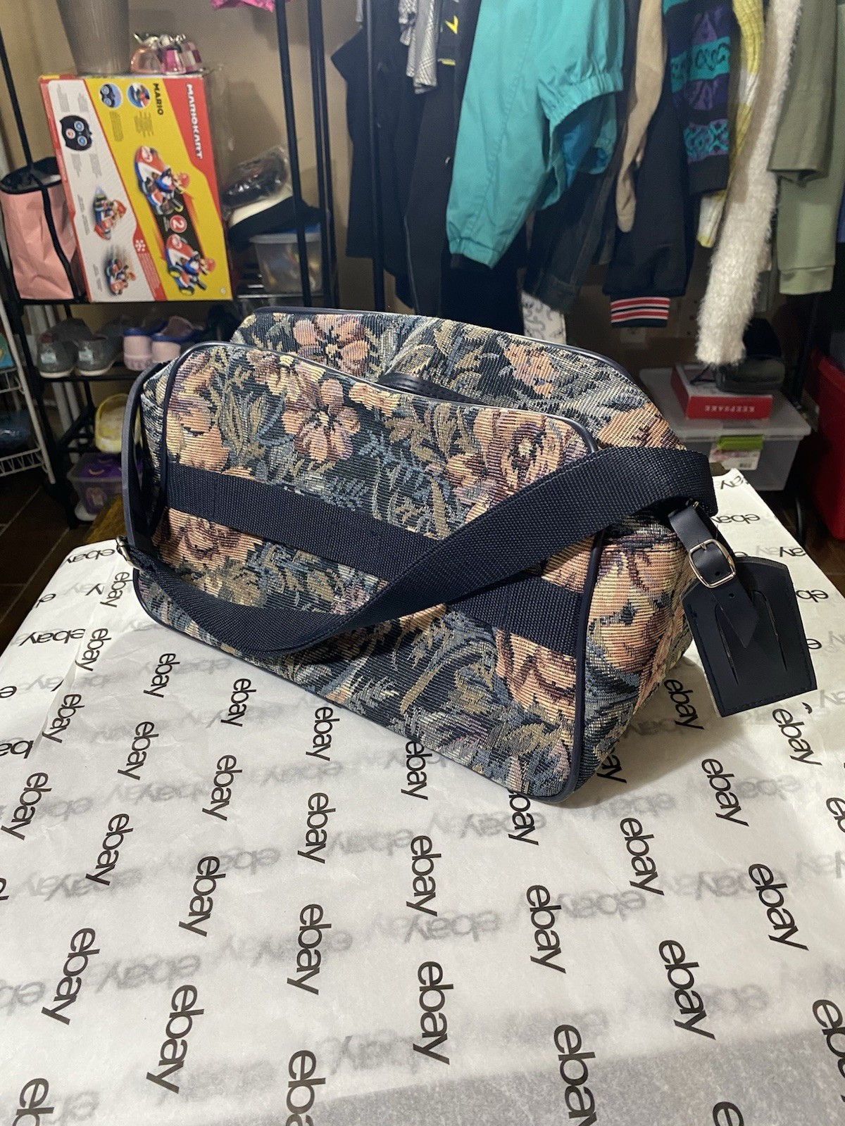 Vintage Jaguar Floral Tapestry Travel Bag Duffel Carry-on