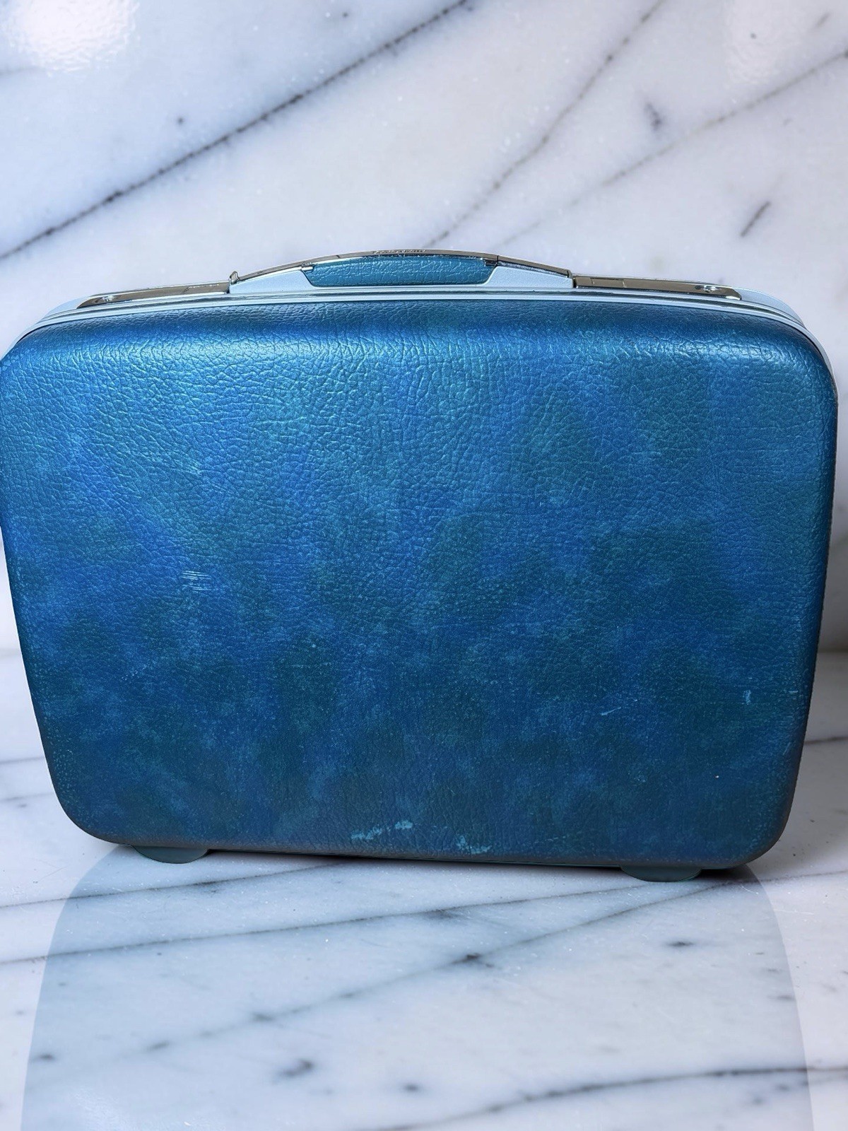 Samsonite Vintage Blue Train Case Hard Shell Travel Cosmetic Luggage 20in