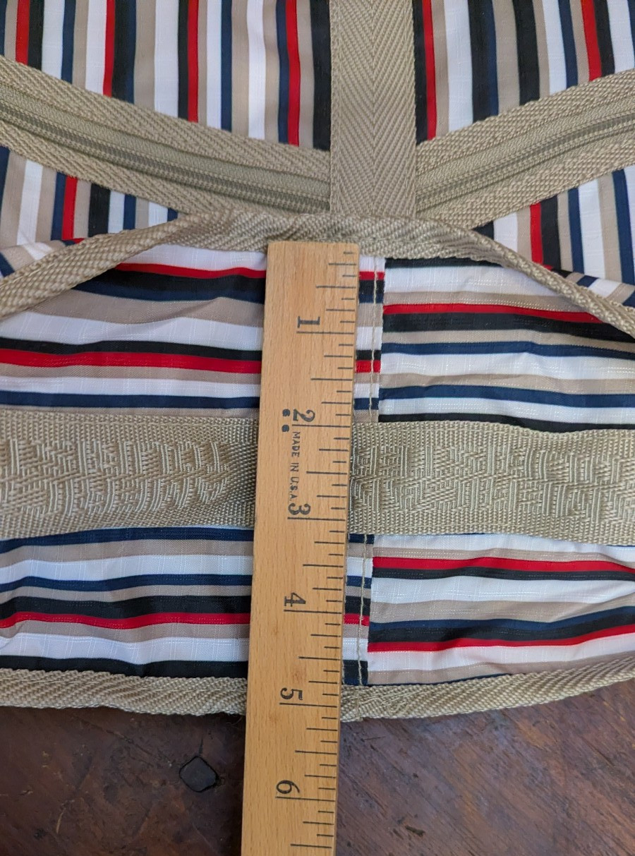 American Tourister 2 Pc Striped Travel Bag Purse, Matching Makeup Purse Name Tag