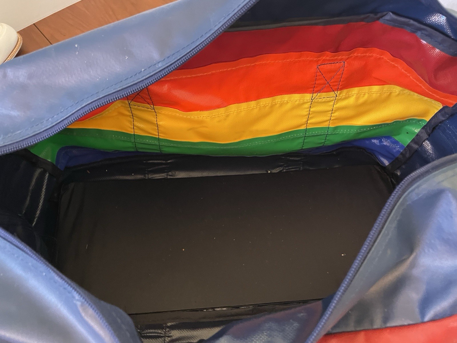 Vintage 80s Vinyl Rainbow Tote Duffle Bag Pride Retro Surf 18”x10” Carry On