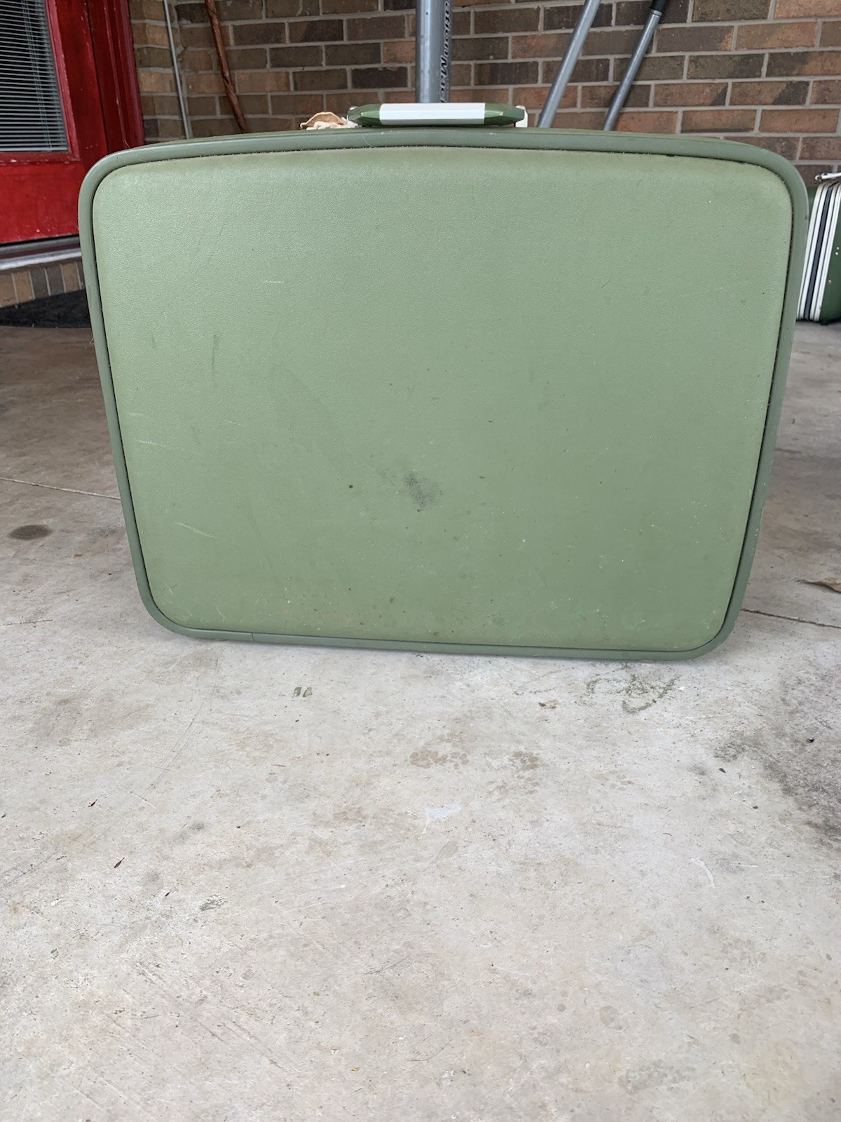 Vintage 1960s Green Hard Vinyl Suitcase with Locking Extra Compartments
