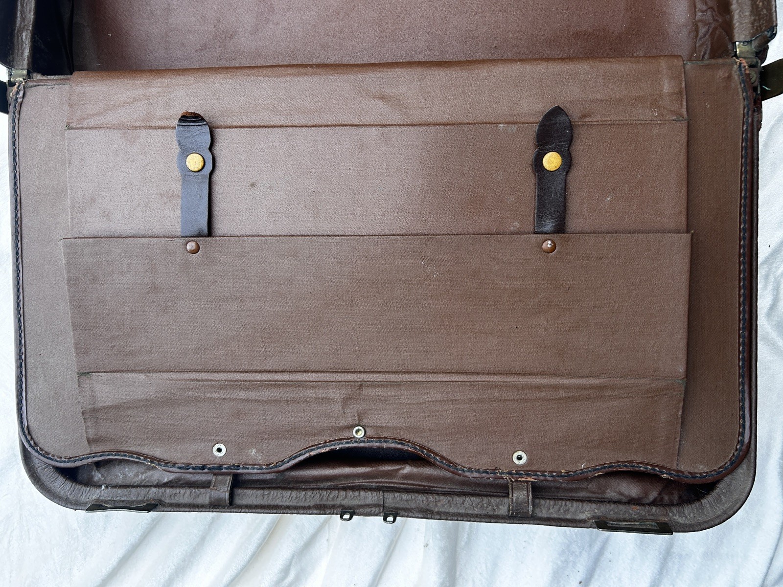 Vintage Dresser Top Grain Leather Pebbled Suitcase With Straps c. 1900s-1930s.