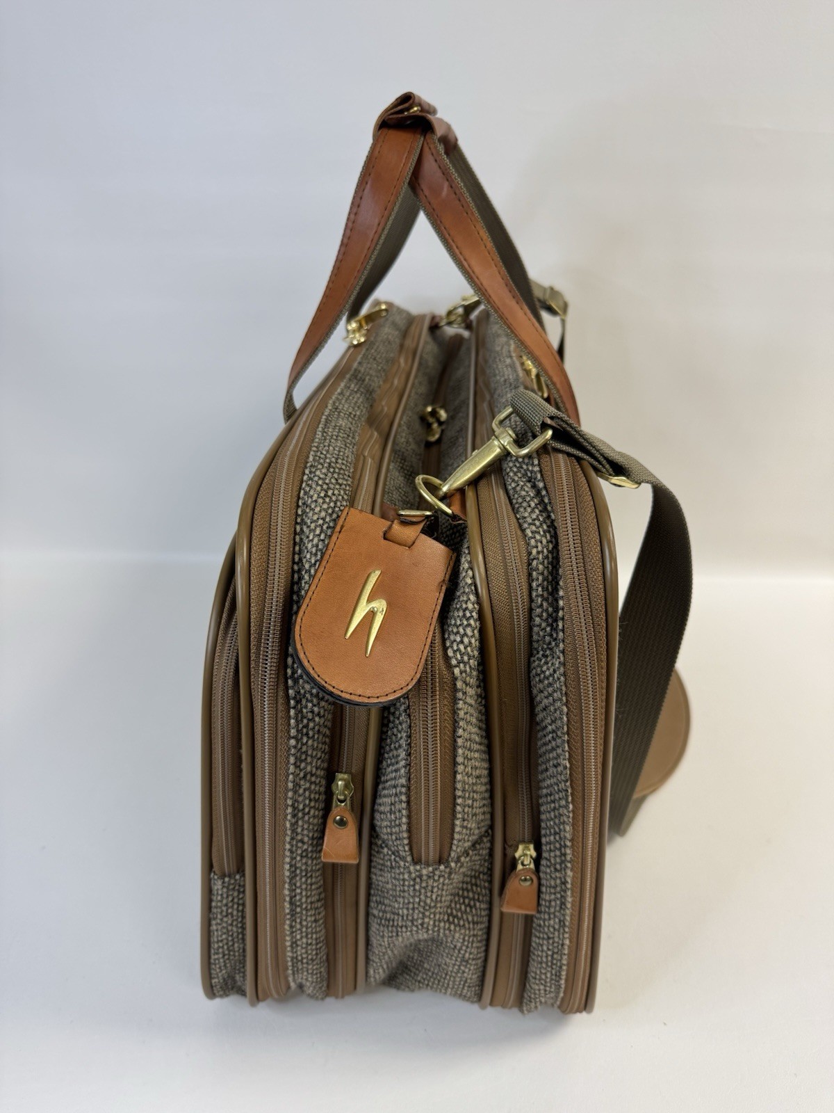 Vintage Hartmann Luggage Belted Tweed Leather Carry On Weekender Expandable 22in