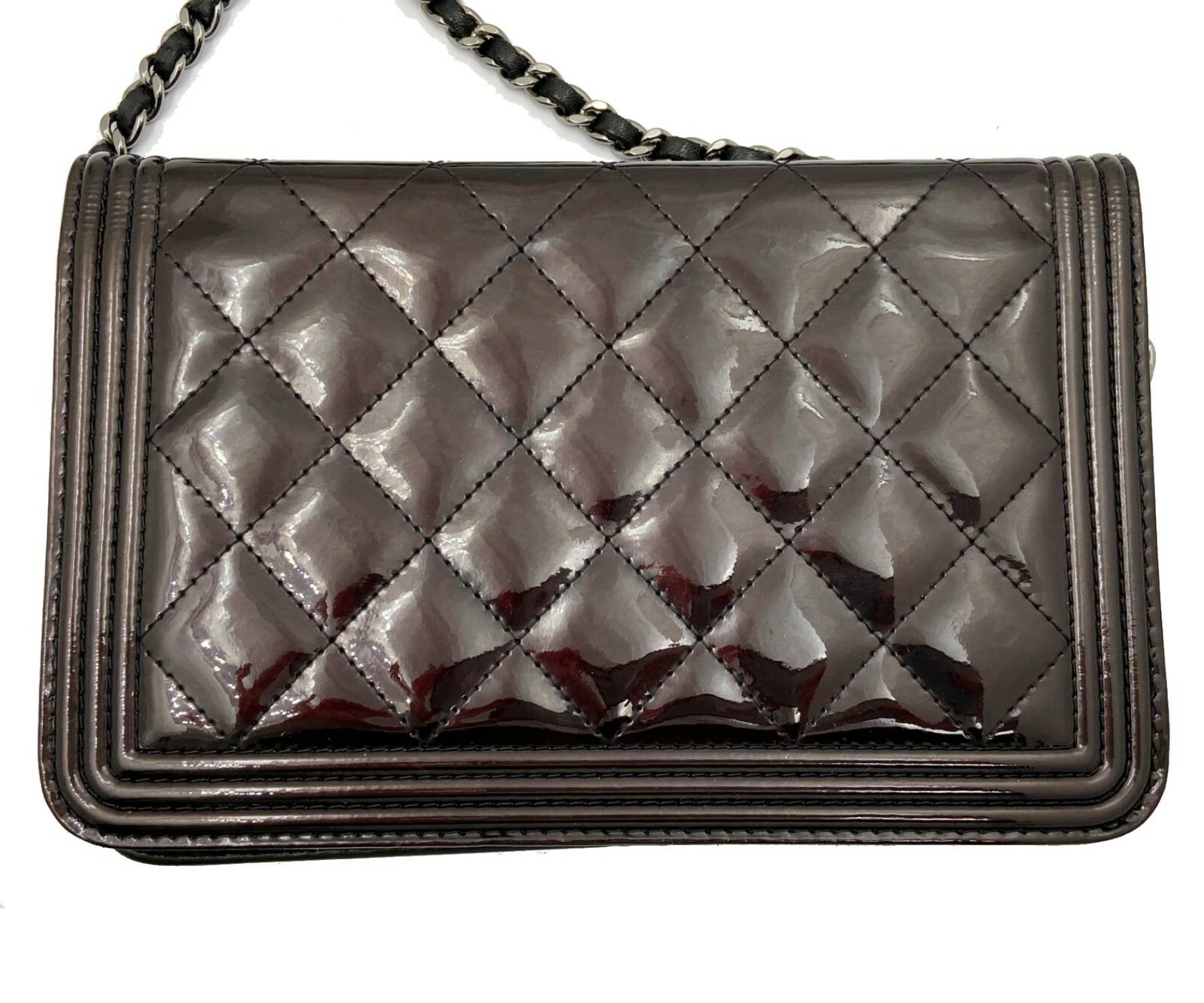 Chanel Burgundy Patent Leather Boy Wallet on Chain WOC Crossbody Bag