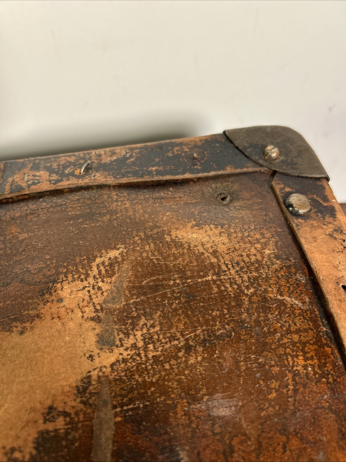 Vintage Tool Box Case Suitcase Hardboard Chipboard Luggage With Leather handle