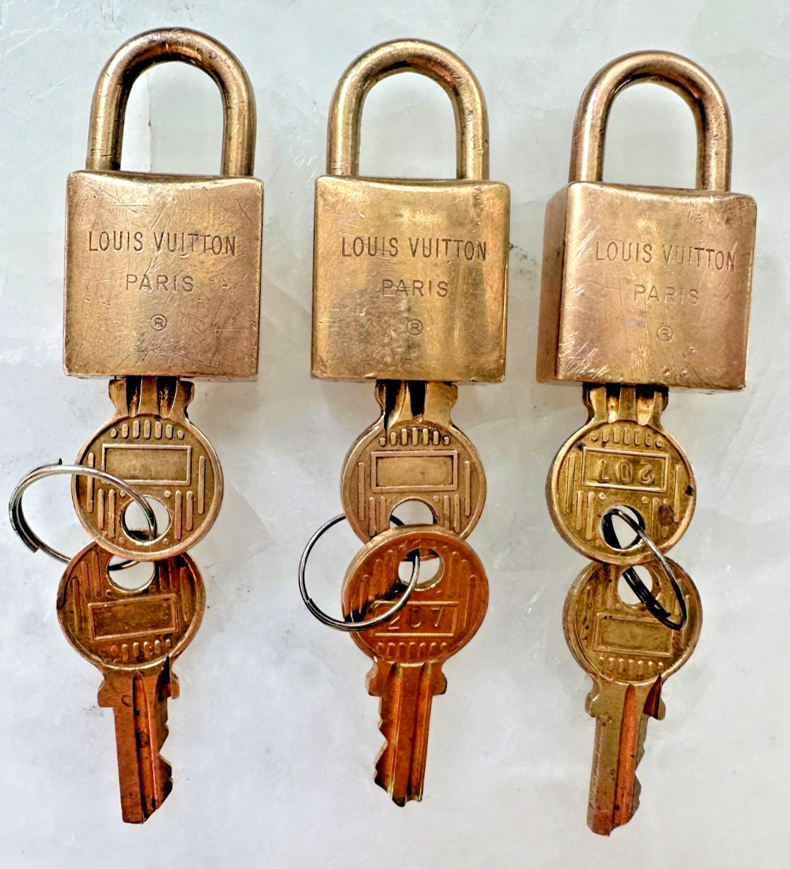 Vintage Louis Vuitton Brass Luggage Lock and Key RARE set of 3