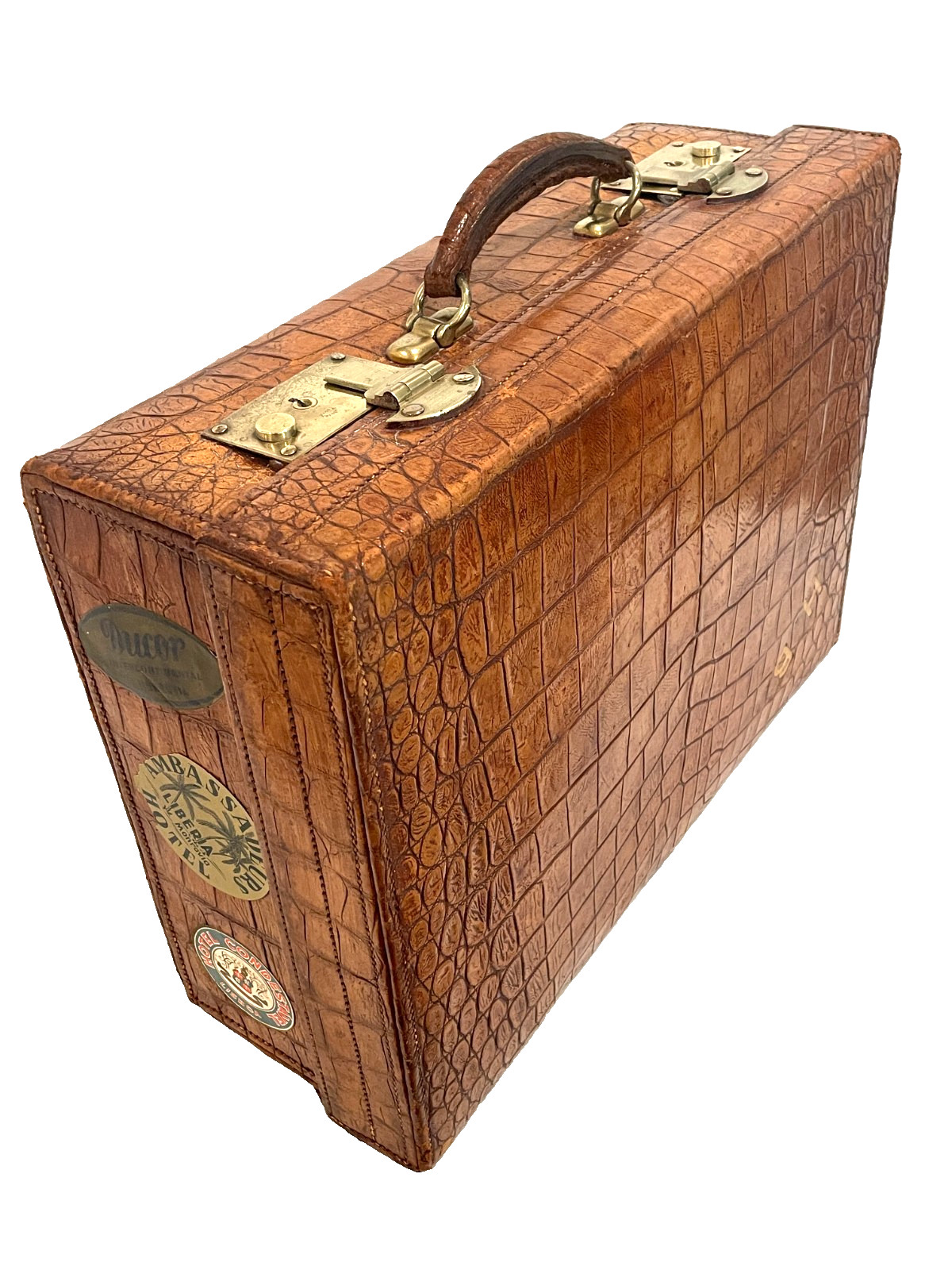Rare Antique/Vintage Crocodile travel luggage by John Pound & Co, London
