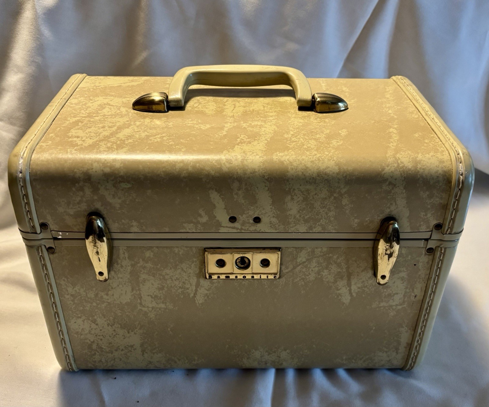 Vintage Samsonite Hard Case Streamlite & Hat Box Ivory Marble No Key