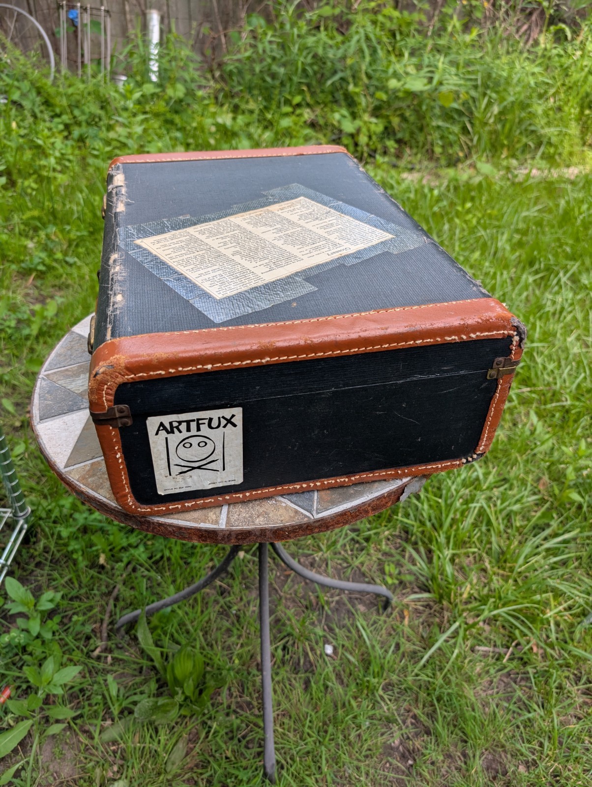 Vintage Circa 1940s Suitcase Leather Purple Interior Train Medium Sized